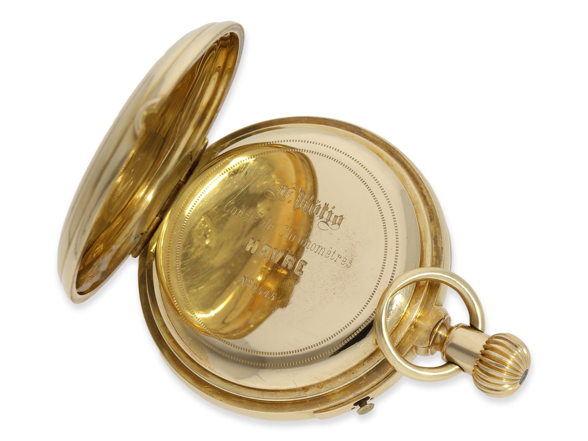 Taschenuhr: extrem seltener, experimenteller Chronograph, Chronometermacher F. Rötig Havre "Inventeu - Bild 3 aus 8