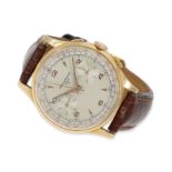 Armbanduhr: attraktiver, vintage "oversize" 18K Chronograph, Baume & Mercier Geneve mit Originalbox