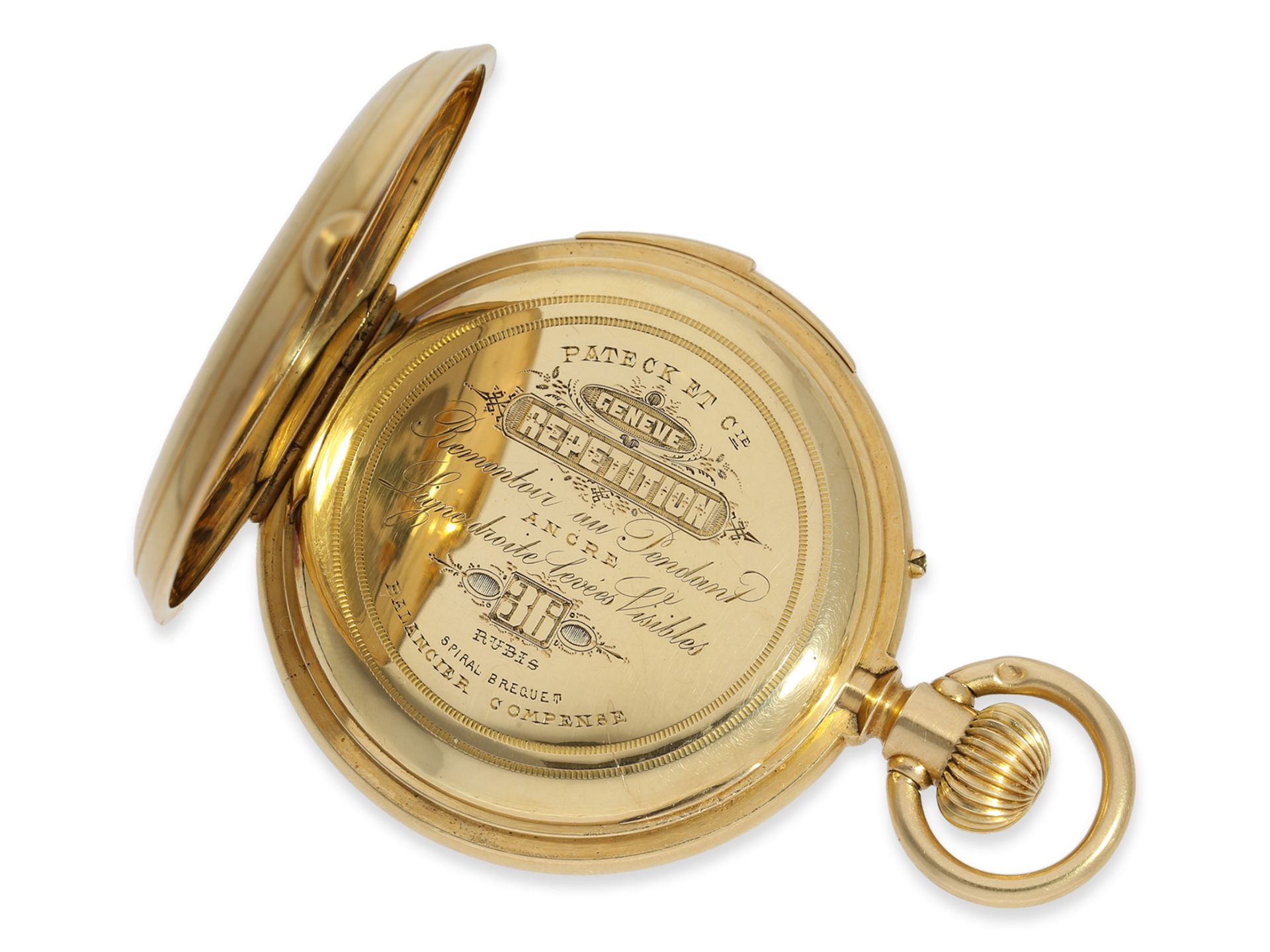 Taschenuhr: 18K Goldsavonnette mit Repetition, hervorragender Erhaltungszustand, signiert Pateck et  - Bild 3 aus 8