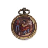 Taschenuhr/Halsuhr: Miniatur Halsuhr im Stil der frühen Emailleuhren des 17.Jh., vermutlich Genf um
