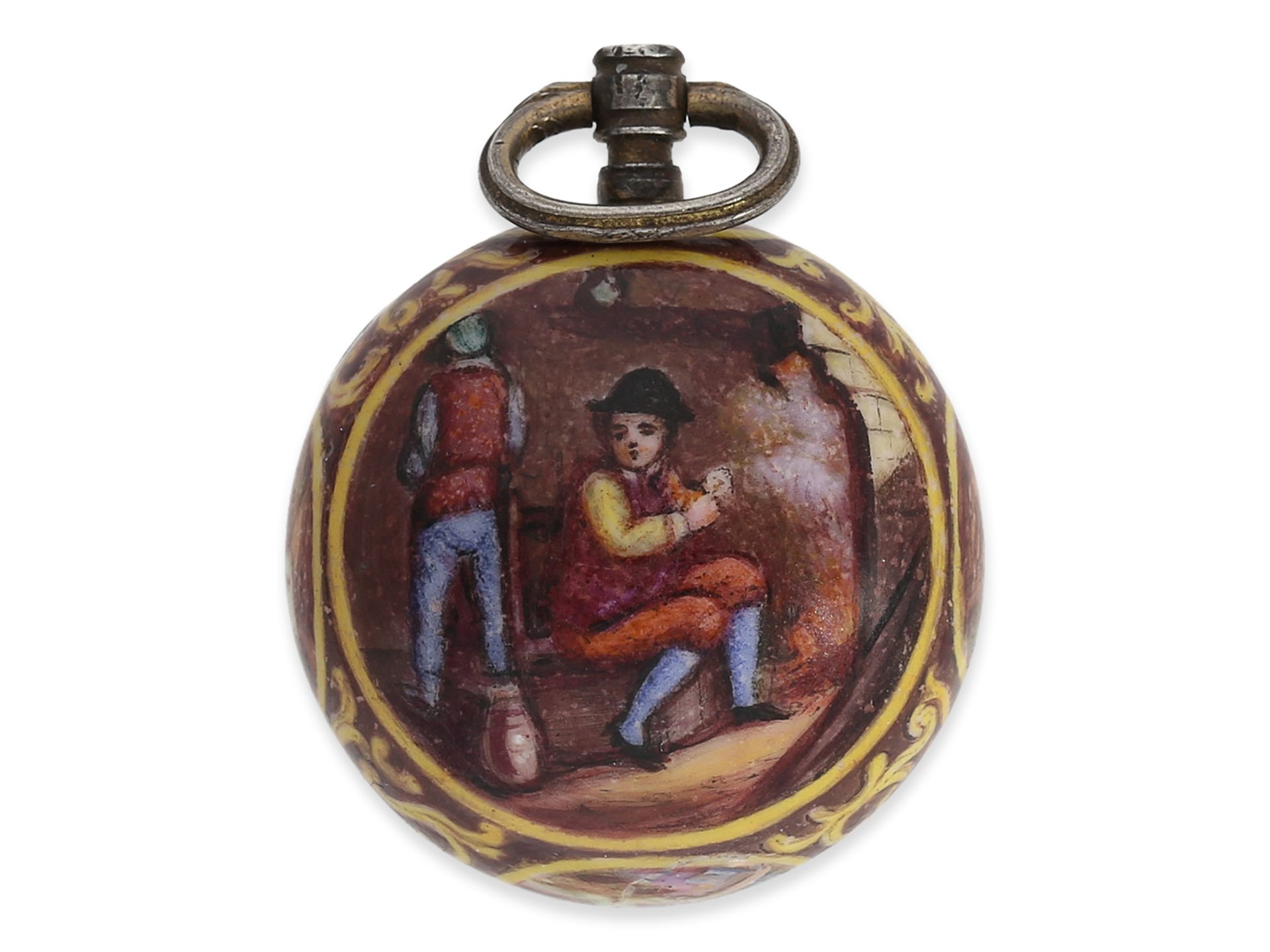 Taschenuhr/Halsuhr: Miniatur Halsuhr im Stil der frühen Emailleuhren des 17.Jh., vermutlich Genf um 