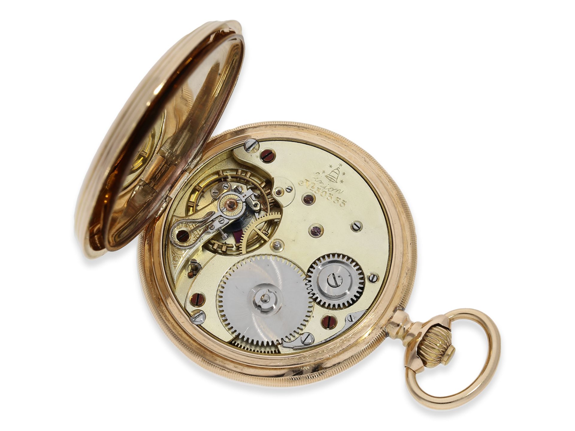 Taschenuhr: goldene Savonnette, Union Glocke, Dürrstein Dresden, ca. 1910 - Bild 2 aus 7