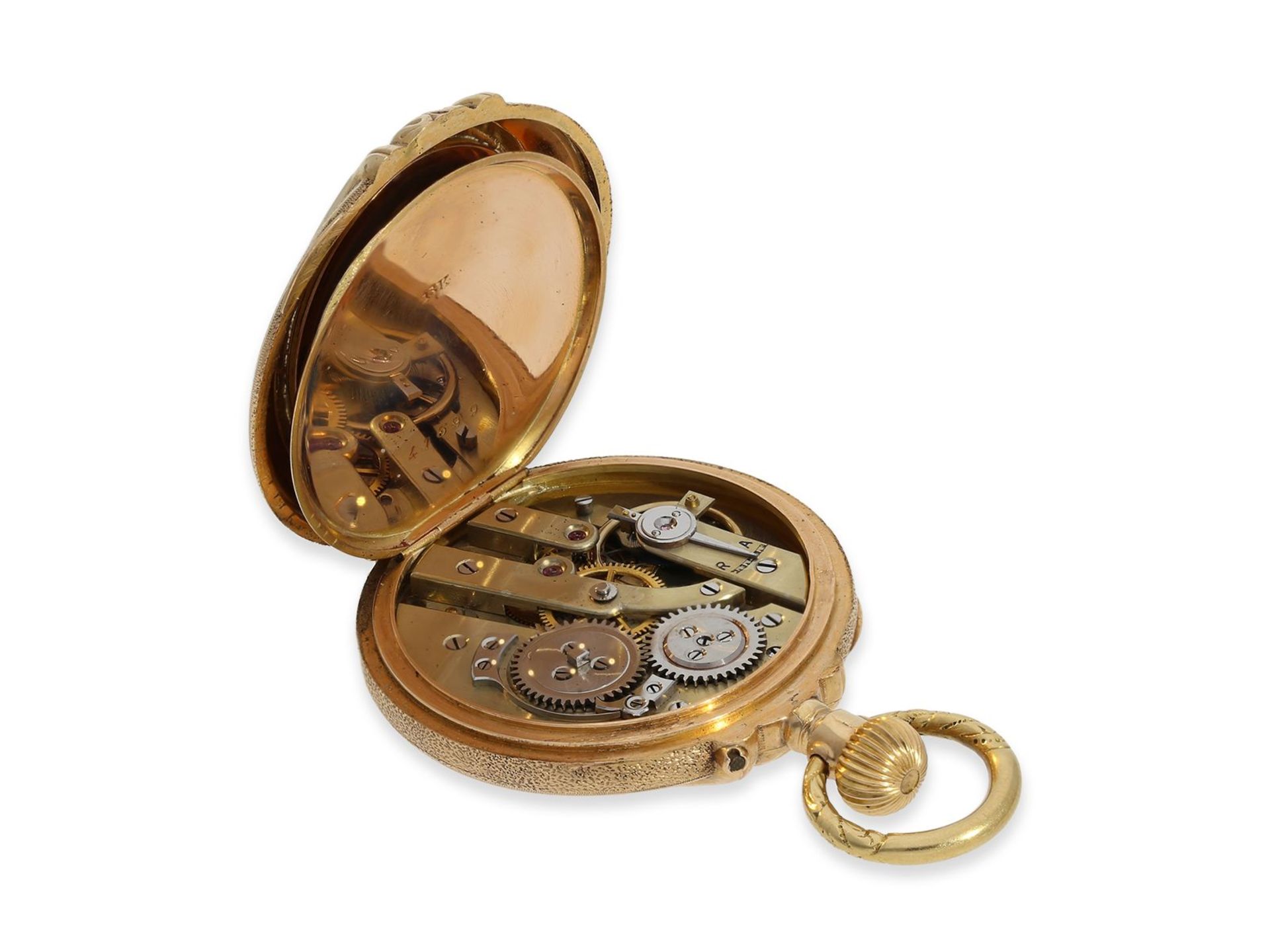 Taschenuhr/Formuhr: seltene Gold/Emaille-Formuhr mit Diamantbesatz, ca.1880 - Bild 4 aus 5