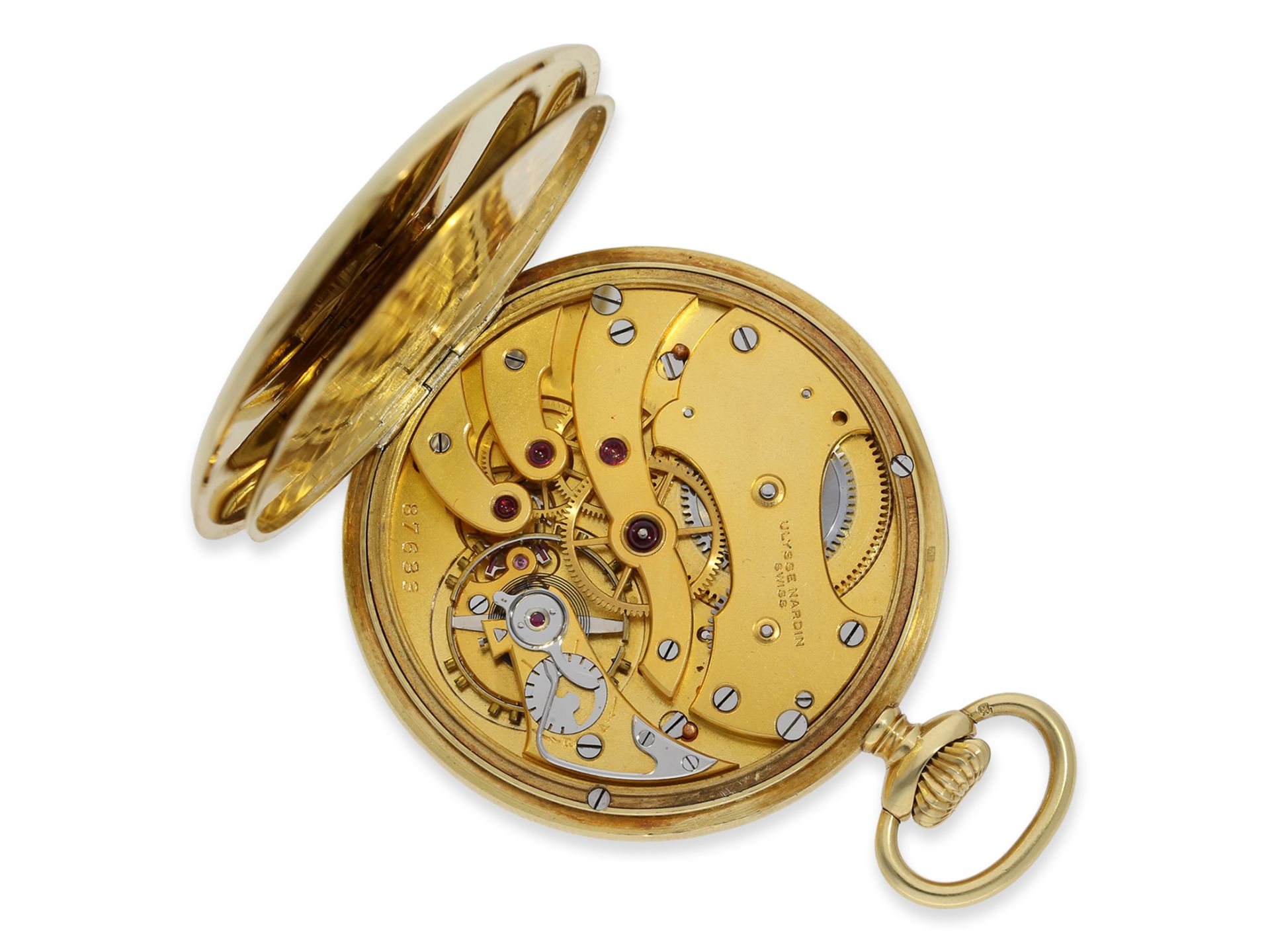 Taschenuhr: hochwertige 18K Präzisionstaschenuhr, Ulysse Nardin No. 87633, ca.1908 - Bild 2 aus 6