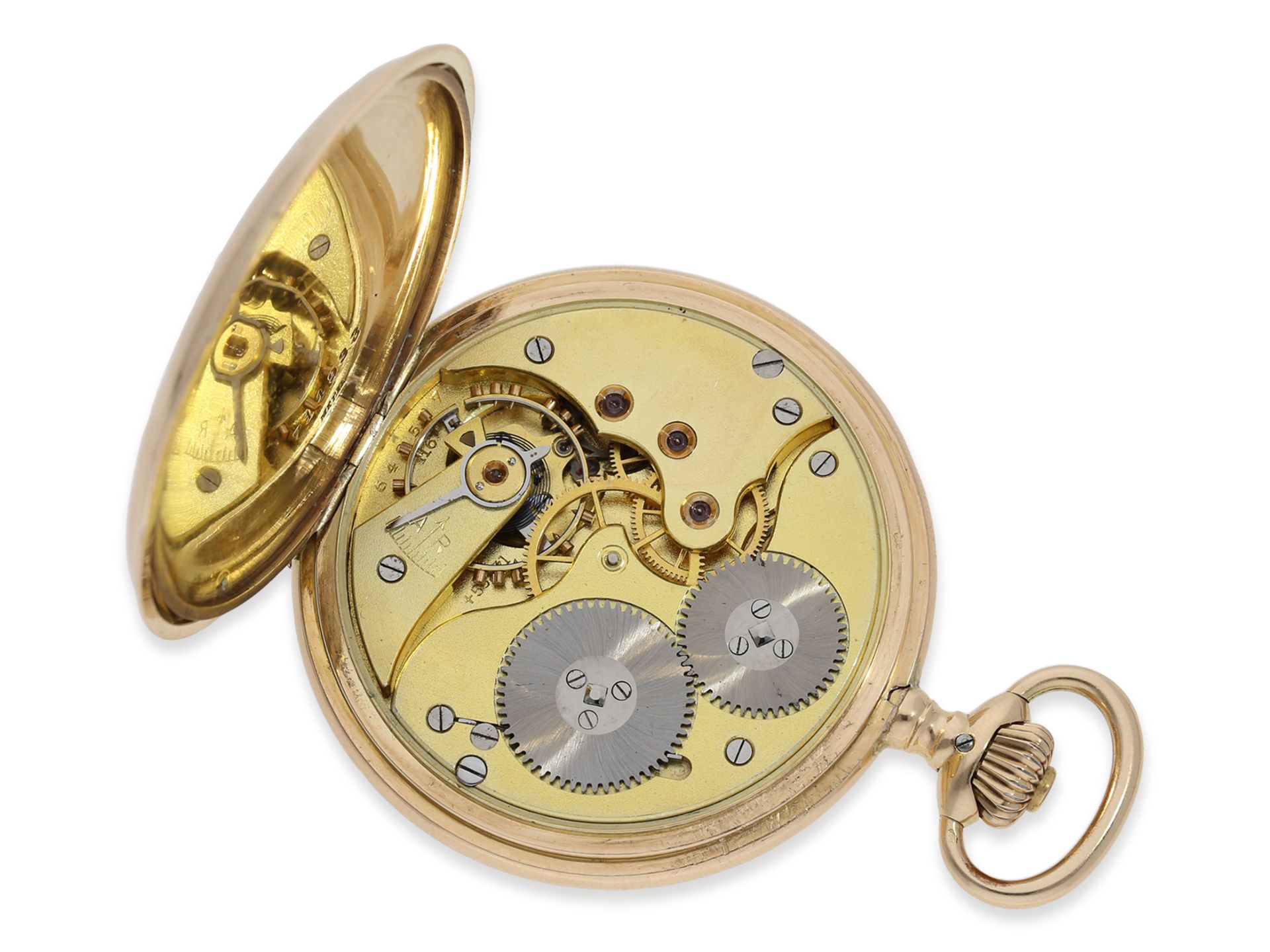 Taschenuhr: sehr gut erhaltene, rotgoldene Savonnette, IWC Schaffhausen, ca. 1915 - Bild 3 aus 10