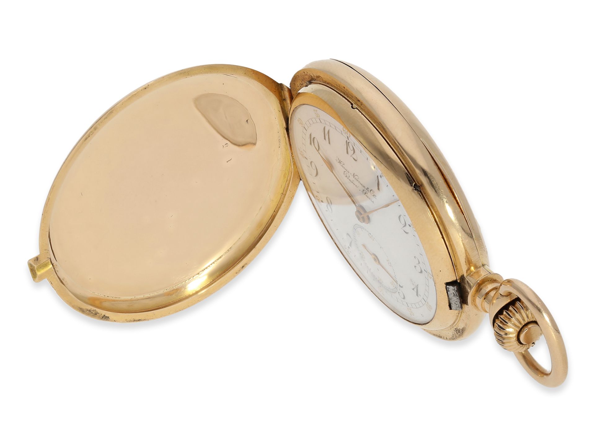 BILDER NEU !Taschenuhr: sehr seltene, kleine Goldsavonnette mit Viertelstunden-Repetition, Haas Neve - Bild 7 aus 10