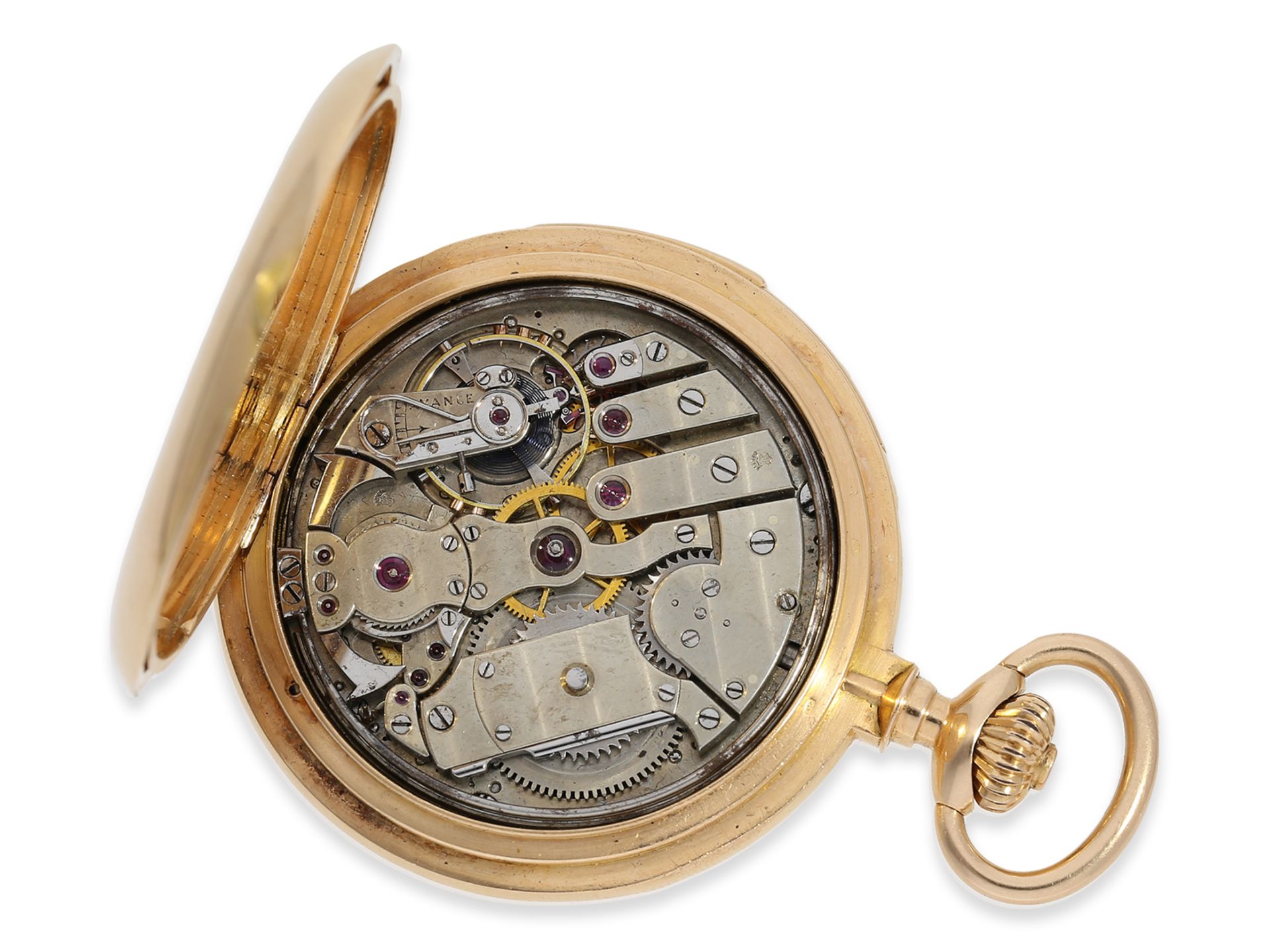 BILDER NEU !Taschenuhr: sehr seltene, kleine Goldsavonnette mit Viertelstunden-Repetition, Haas Neve - Bild 3 aus 10