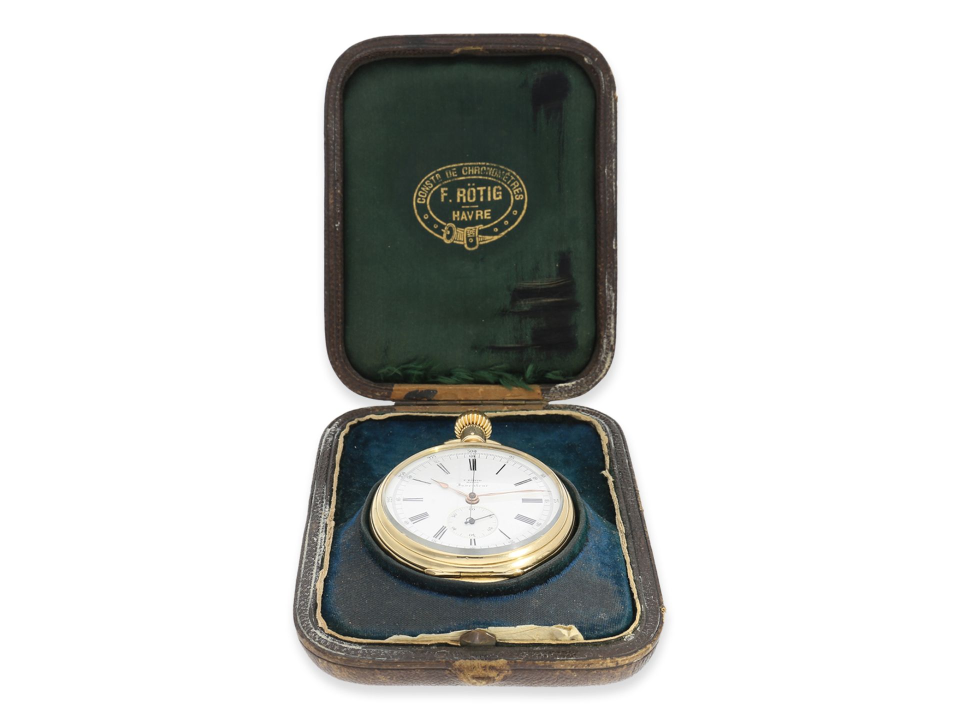 Taschenuhr: extrem seltener, experimenteller Chronograph, Chronometermacher F. Rötig Havre "Inventeu - Bild 7 aus 8