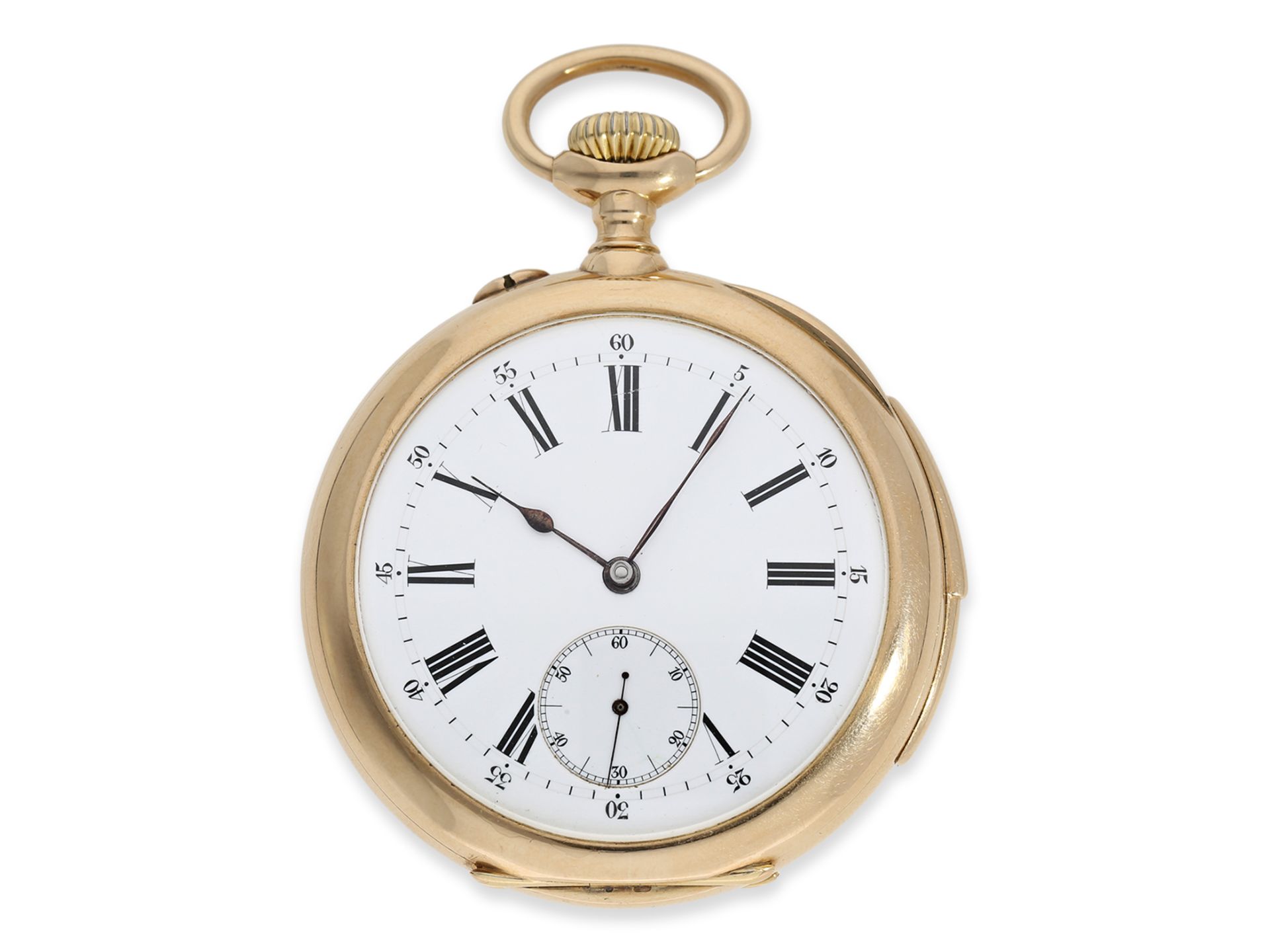 Taschenuhr: exquisite, große rotgoldene Taschenuhr mit Minutenrepetition, hochfeines Kaliber, Schwei