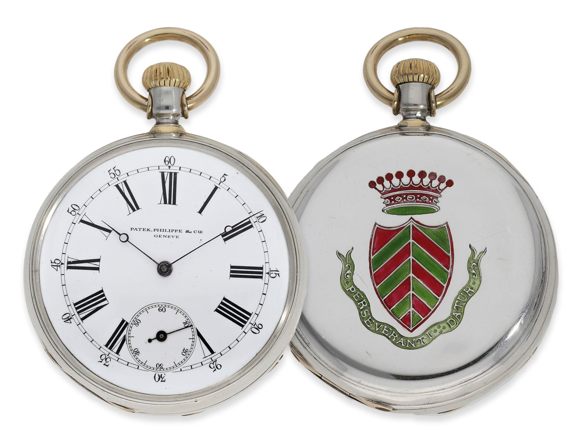 Taschenuhr: frühe, einzigartige Patek Philippe Taschenuhr, Ankerchronometer mit frühem Kronenaufzug 