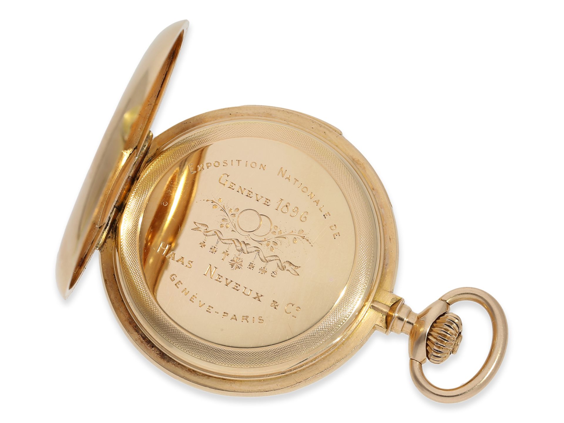 BILDER NEU !Taschenuhr: sehr seltene, kleine Goldsavonnette mit Viertelstunden-Repetition, Haas Neve - Bild 4 aus 10