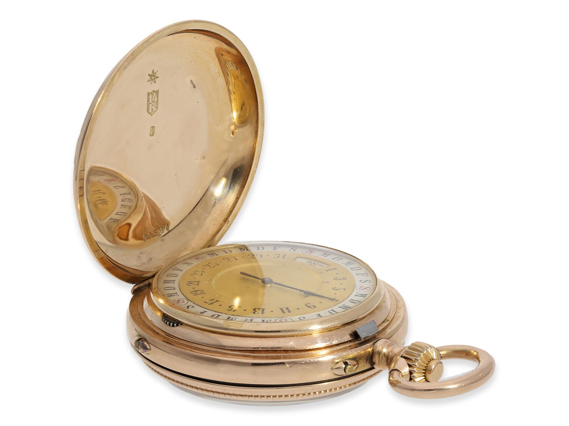 Taschenuhr: extrem seltene astronomische Kalender-Uhr mit elektrischer Alarmfunktion "avertisseur el - Bild 4 aus 6