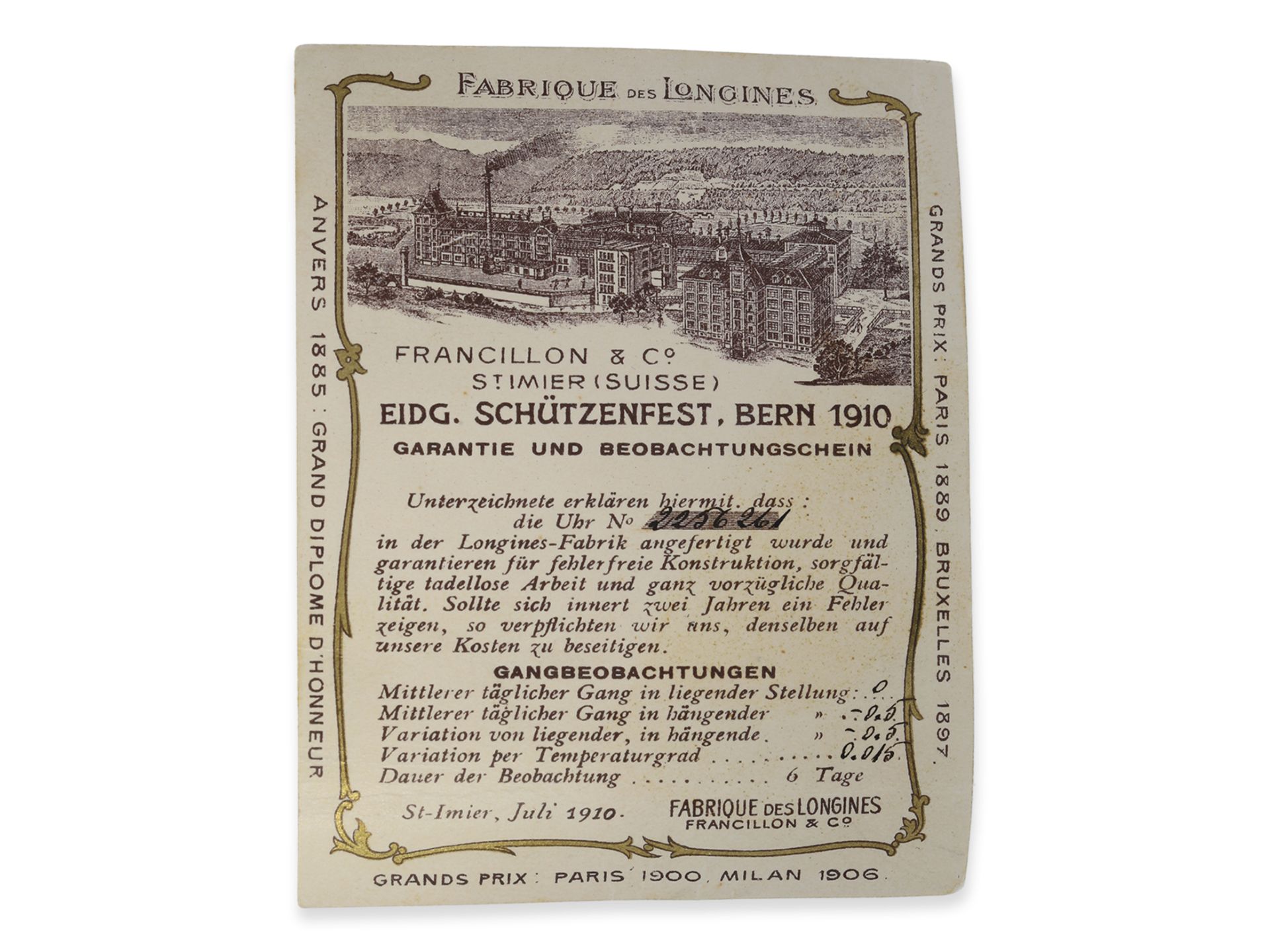 Taschenuhr: wunderschöne Longines Jugendstil-Schützenuhr, Bern 1910, mit Originalpapieren - Bild 8 aus 8