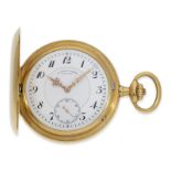 Taschenuhr: große, flache Goldsavonnette mit hochwertiger goldener Uhrenkette, A. Lange & Söhne No.8