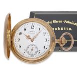 Taschenuhr: rotgoldene Glashütter Savonnette mit hochwertiger rotgoldener Uhrenkette, A. Lange & Söh