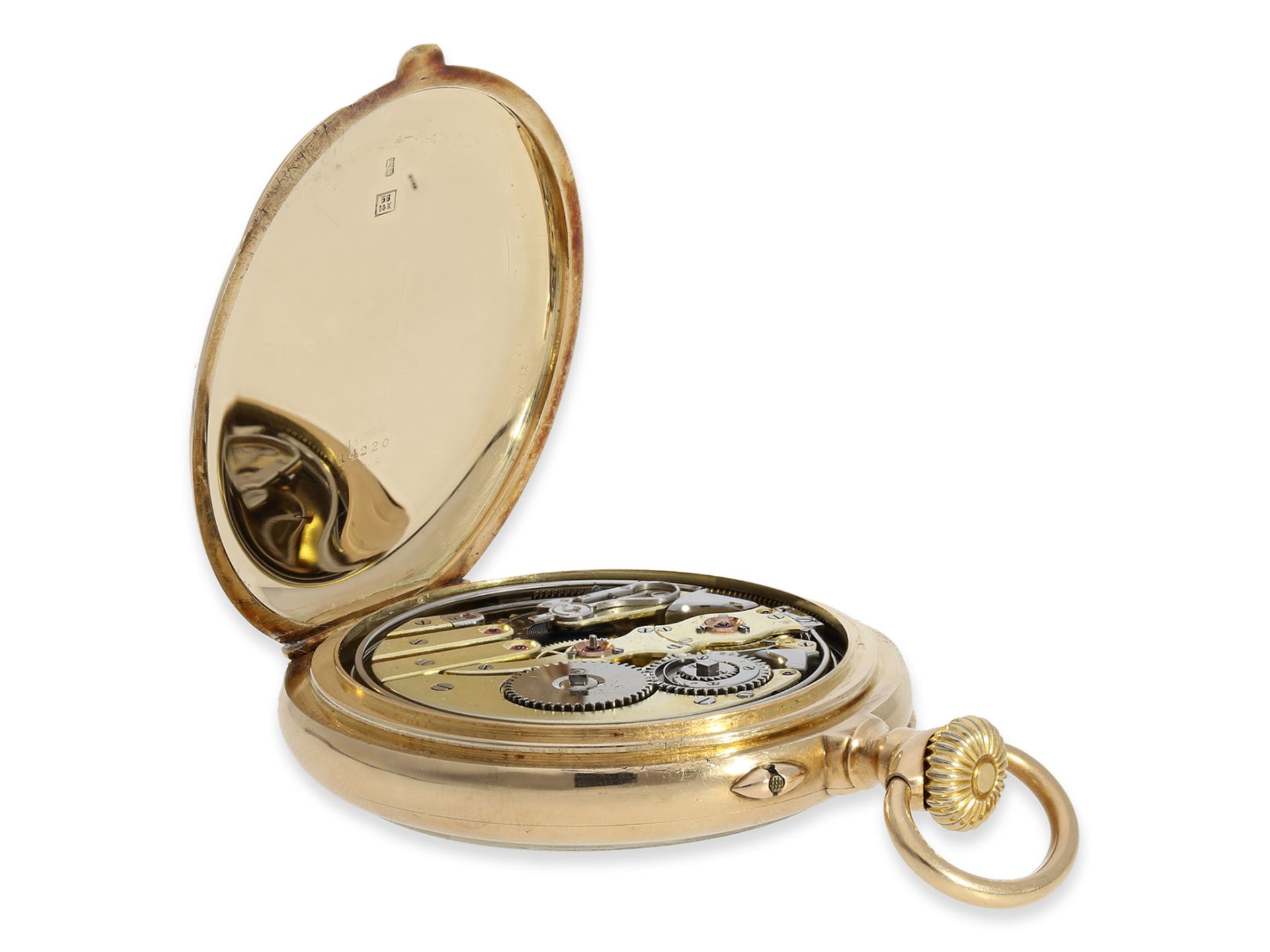 Taschenuhr: exquisite, große rotgoldene Taschenuhr mit Minutenrepetition, hochfeines Kaliber, Schwei - Bild 3 aus 4