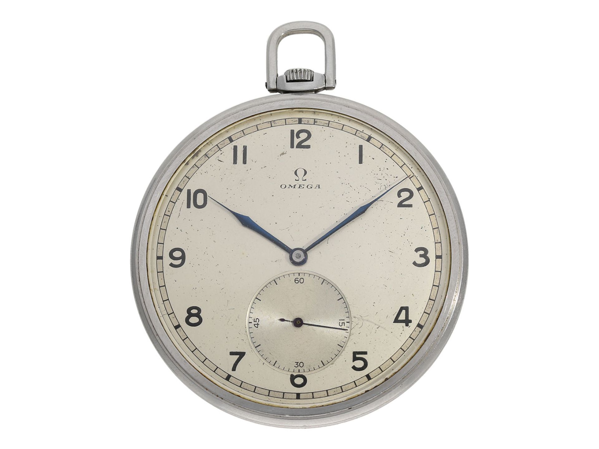 Taschenuhr: rare oversize Art déco Omega Taschenuhr mit Stahlgehäuse, ca.1935