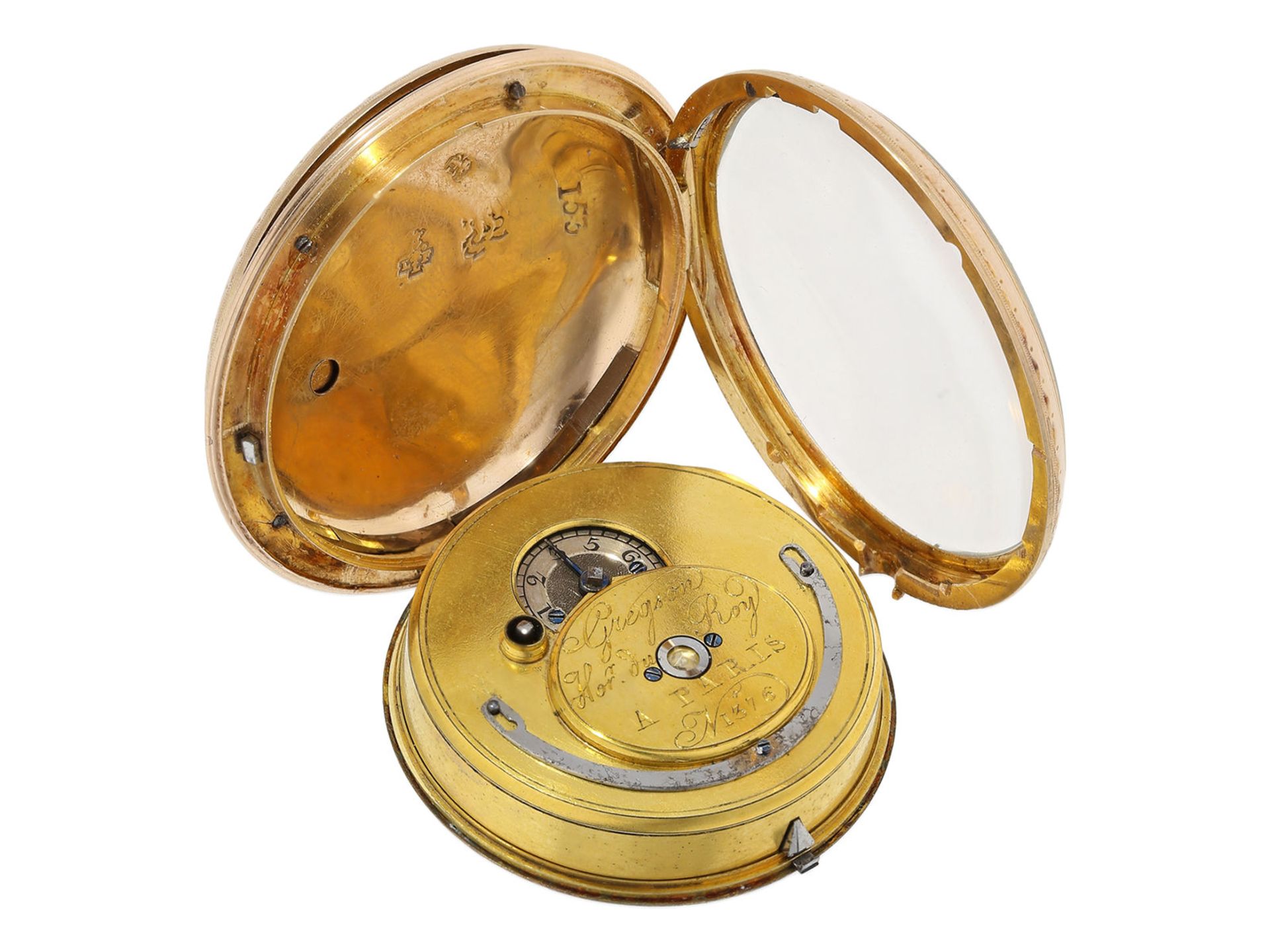 Taschenuhr: außergewöhnliche Taschenuhr mit Emaille-Malerei, Königlicher Uhrmacher Gregson Paris, No - Bild 3 aus 5