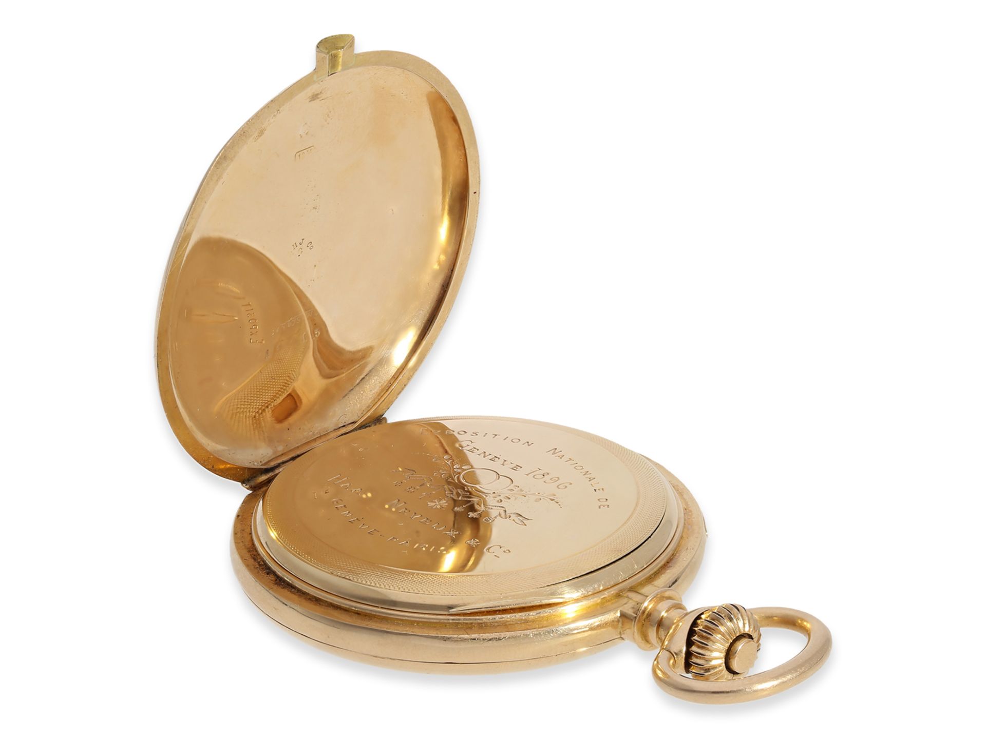 BILDER NEU !Taschenuhr: sehr seltene, kleine Goldsavonnette mit Viertelstunden-Repetition, Haas Neve - Bild 6 aus 10