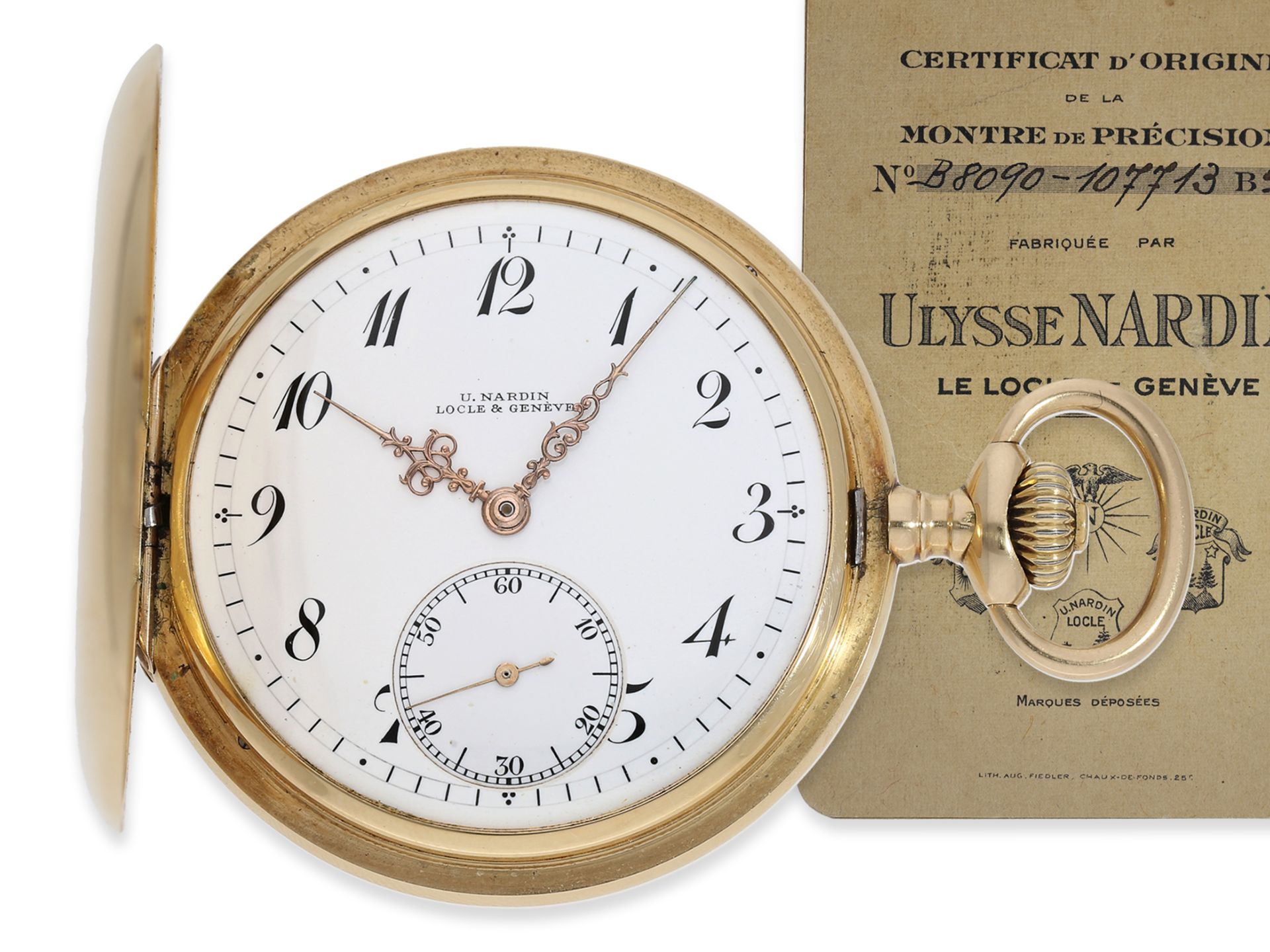 Pocket Watch: very fine precision pocket watch by Ulysse Nardin with original papers from 1913
