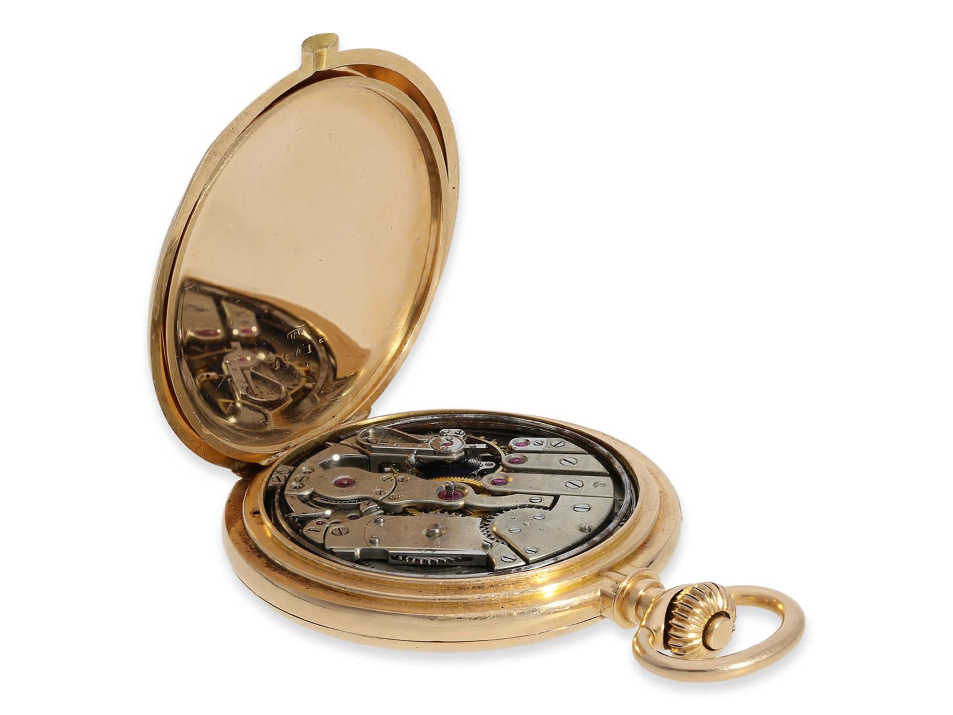 BILDER NEU !Taschenuhr: sehr seltene, kleine Goldsavonnette mit Viertelstunden-Repetition, Haas Neve - Bild 5 aus 10