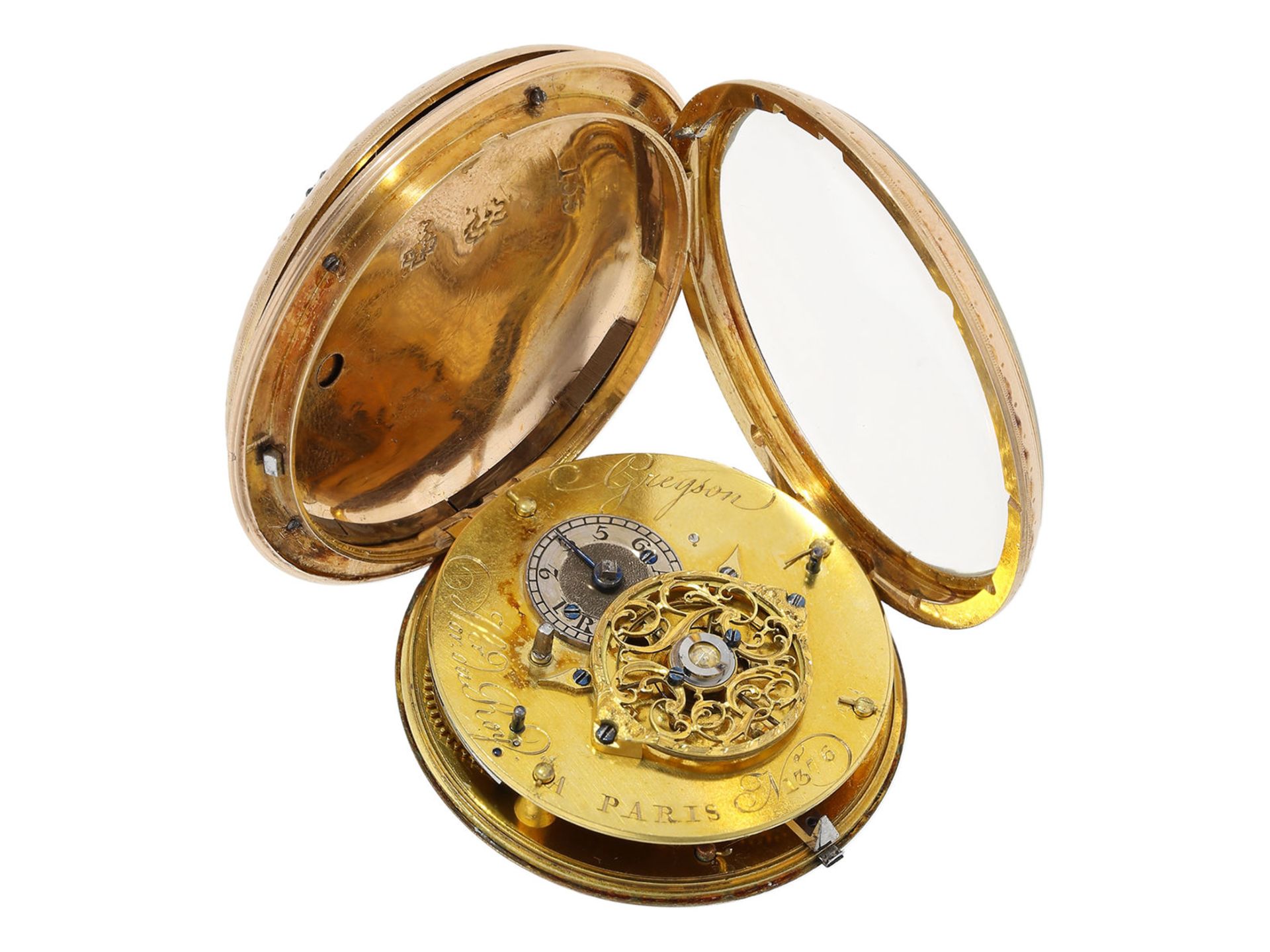 Taschenuhr: außergewöhnliche Taschenuhr mit Emaille-Malerei, Königlicher Uhrmacher Gregson Paris, No - Bild 4 aus 5