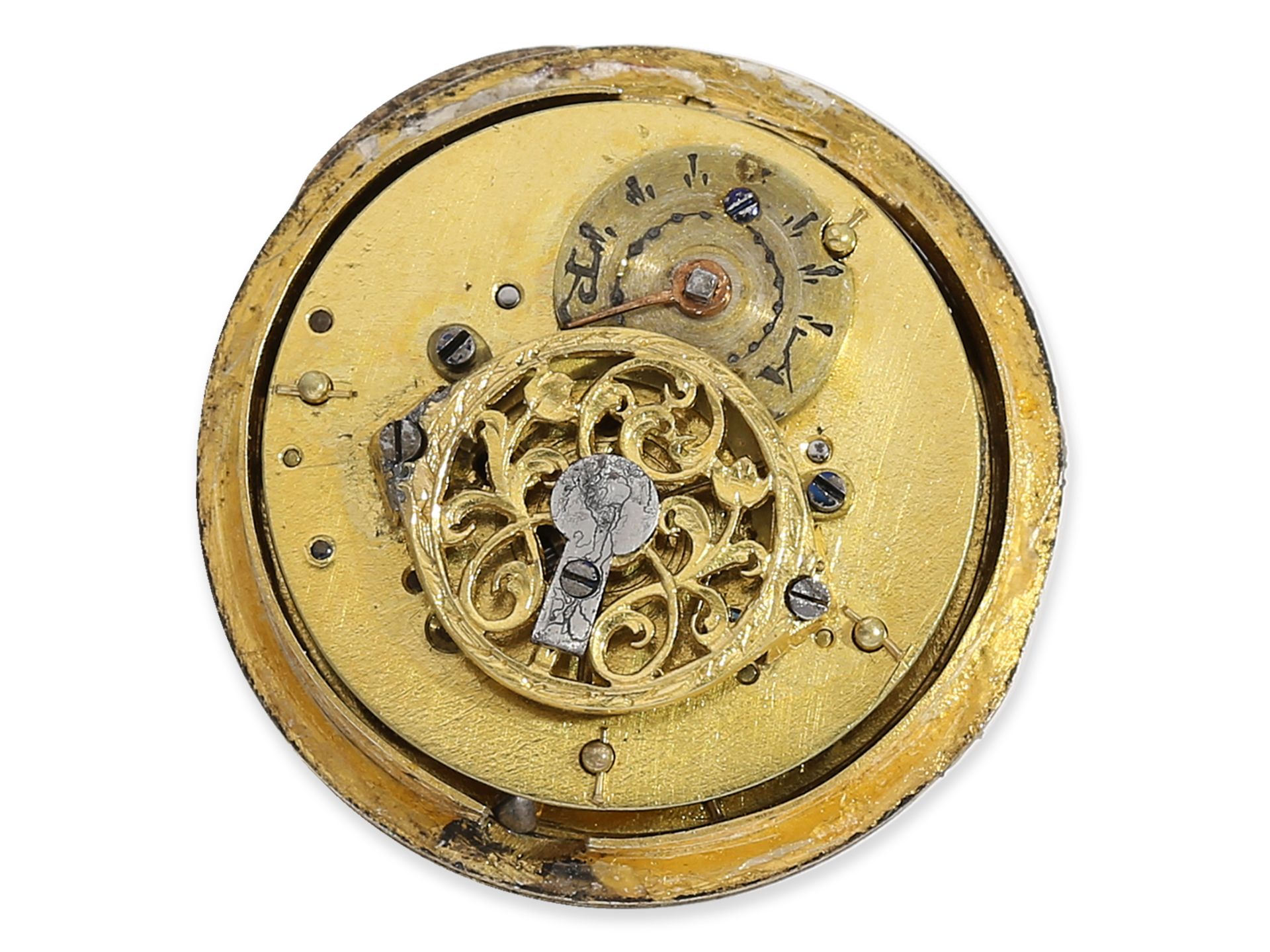 Taschenuhr/Halsuhr: Miniatur Halsuhr im Stil der frühen Emailleuhren des 17.Jh., vermutlich Genf um  - Bild 3 aus 4