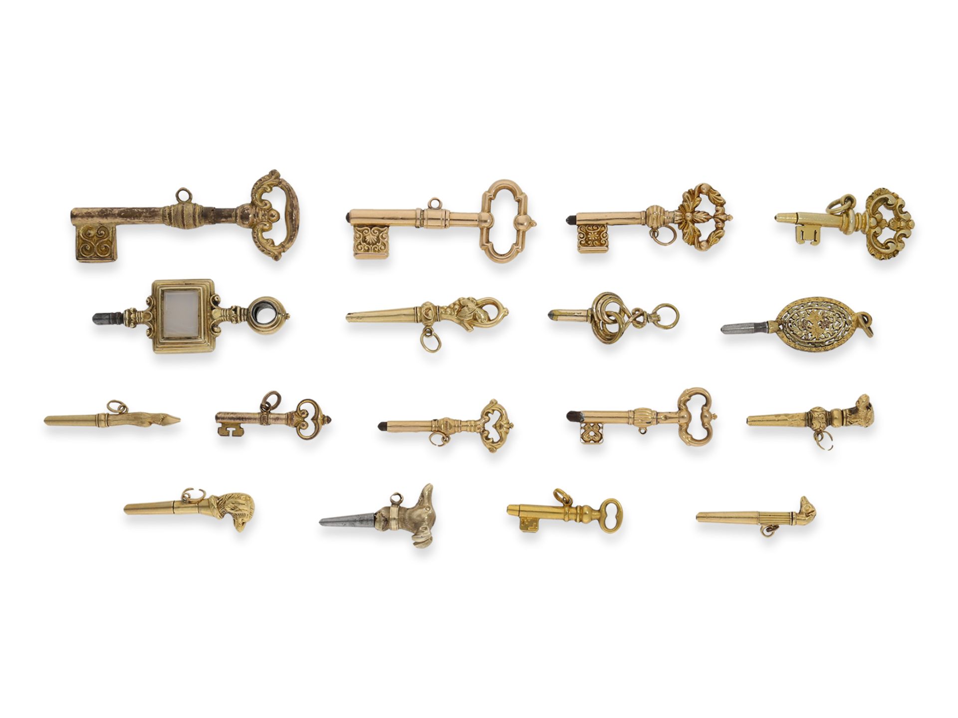 Uhrenschlüssel: kleine Sammlung seltener Spindeluhrenschlüssel, ca.1750-1820