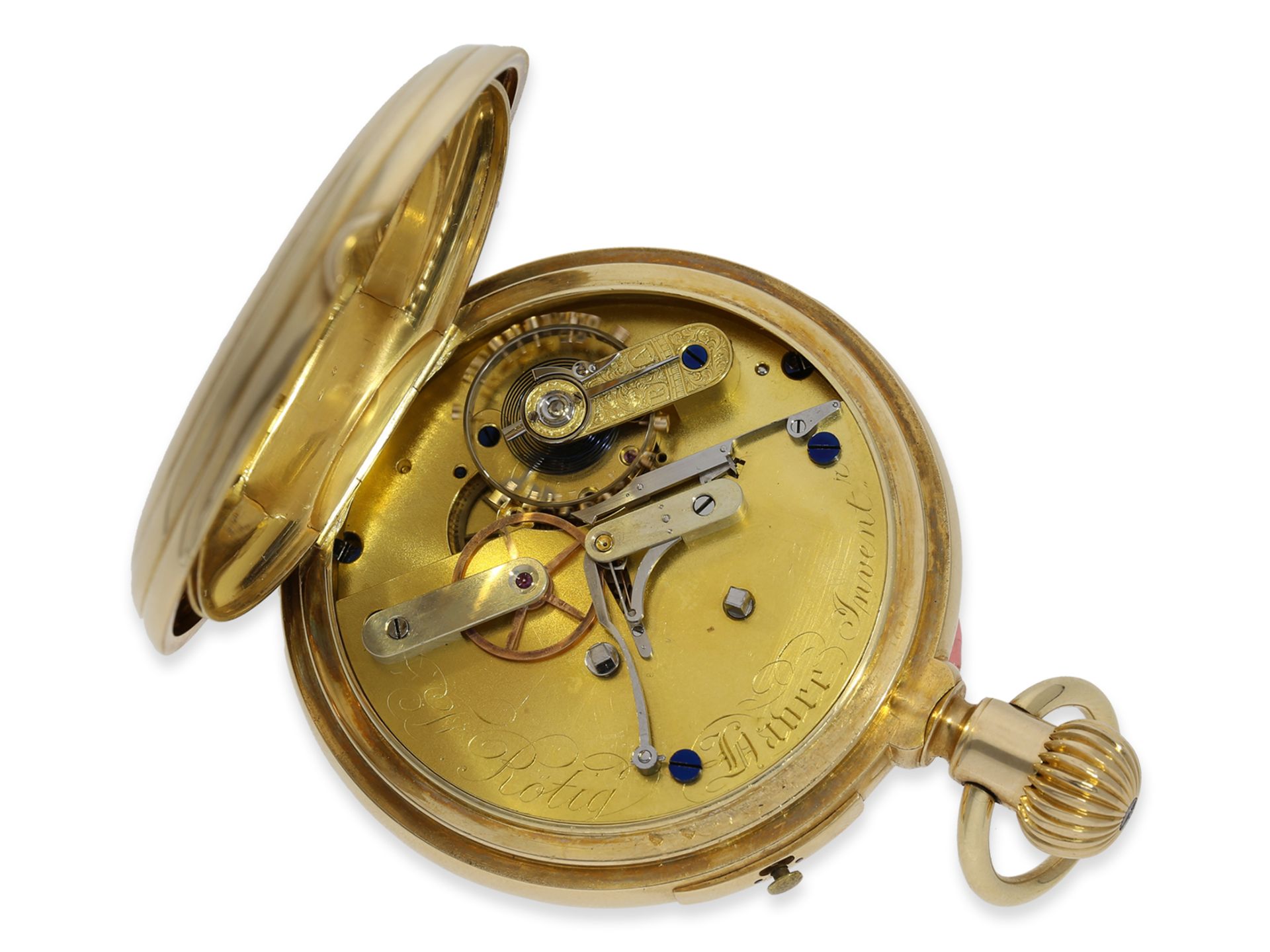 Taschenuhr: extrem seltener, experimenteller Chronograph, Chronometermacher F. Rötig Havre "Inventeu - Bild 2 aus 8