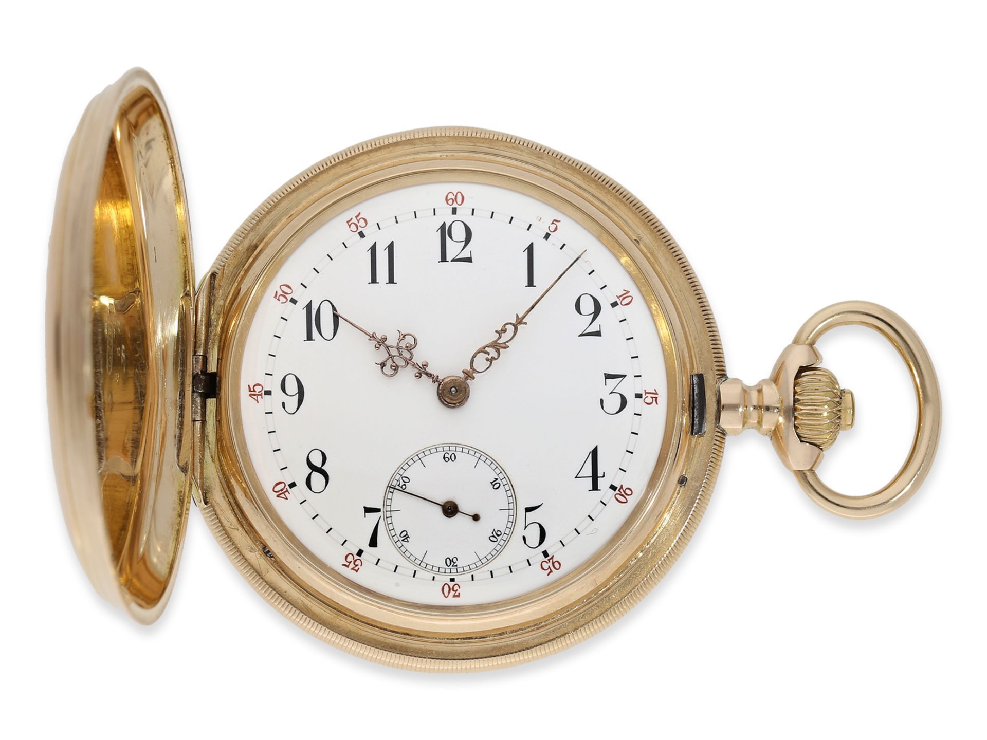 Taschenuhr: goldene Savonnette, Union Glocke, Dürrstein Dresden, ca. 1910