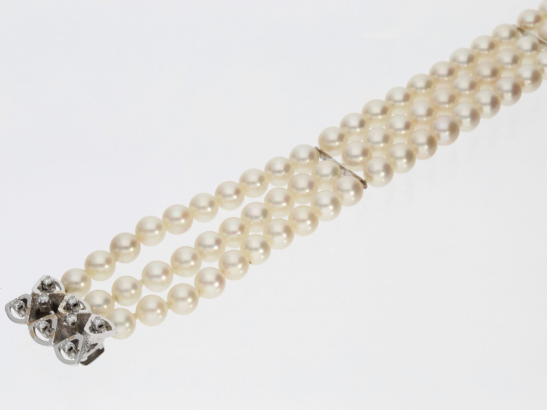 Armband: mehrreihiges vintage Zuchtperlenarmband mit 14K Brillant-Weißgoldschließe