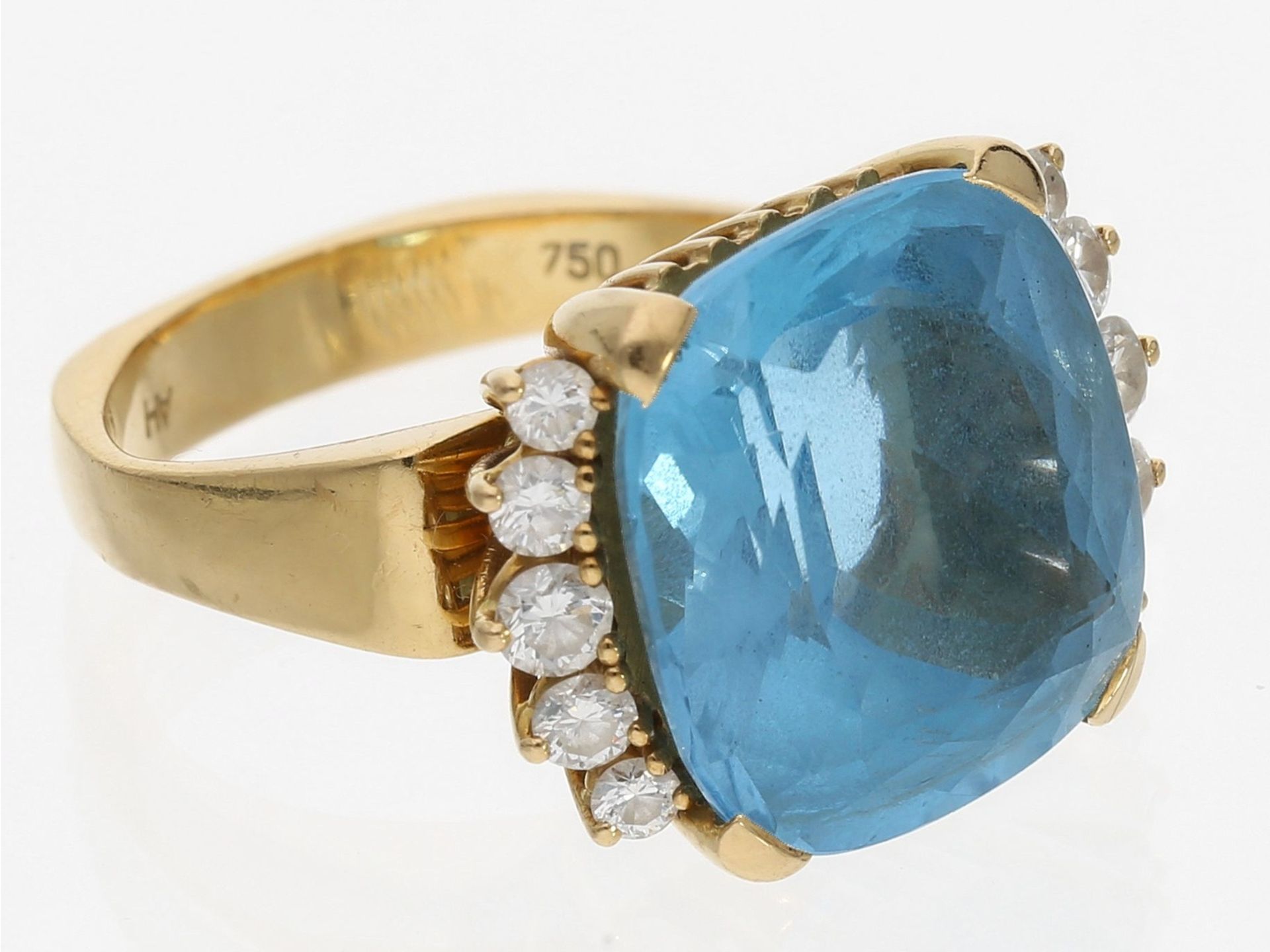 Ring: sehr schöner, massiver vintage Topasring mit Brillanten, 18K Gold, Handarbeit - Bild 2 aus 2