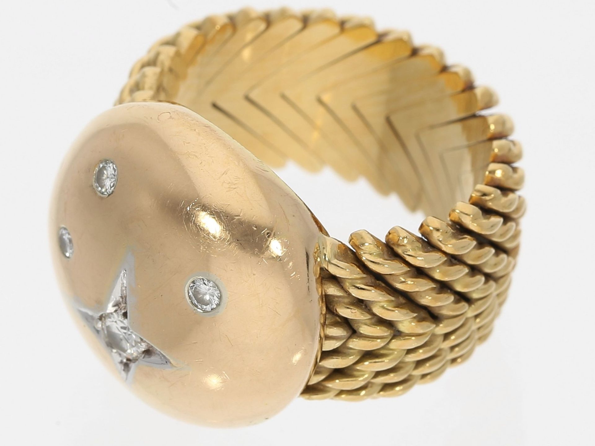 Ring: hochwertiger dekorativer, äußerst massiver Brilllantring mit variabler Ringgröße, 18K Gold - Bild 2 aus 2