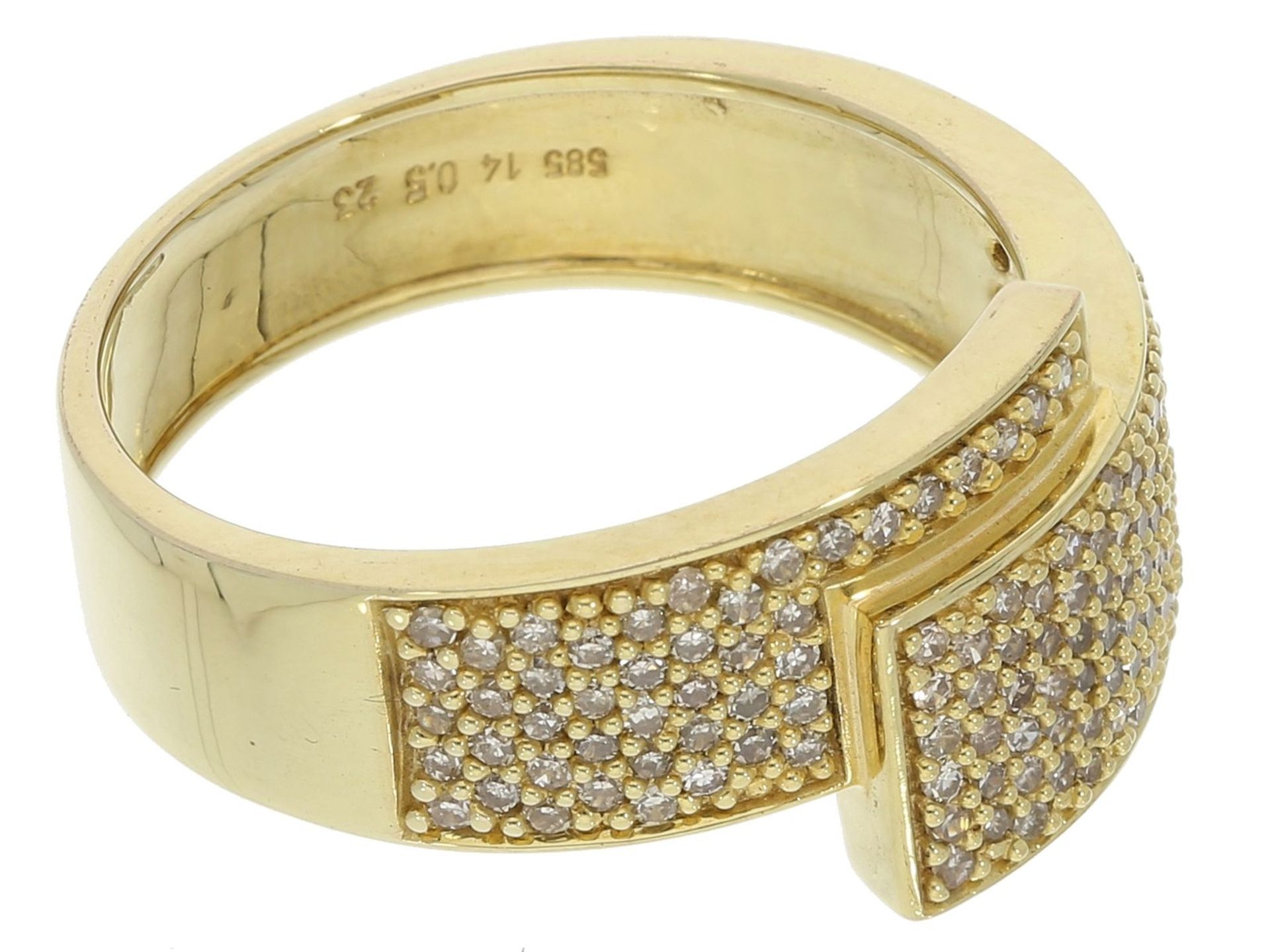 Ring: attraktiver vintage Gelbgoldring mit Diamanten, insgesamt 0,5ct, 14K Gold - Bild 2 aus 2