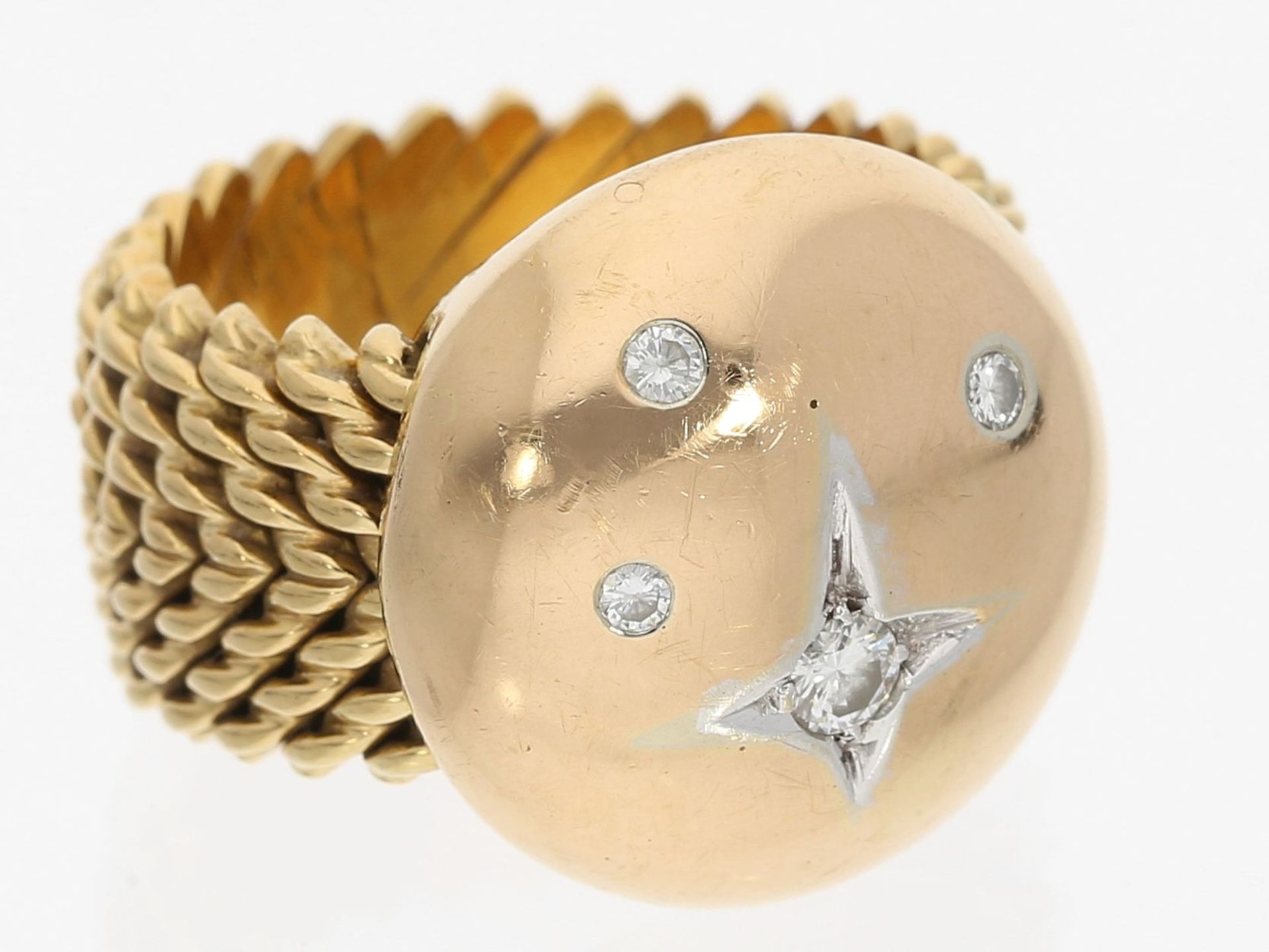 Ring: hochwertiger dekorativer, äußerst massiver Brilllantring mit variabler Ringgröße, 18K Gold