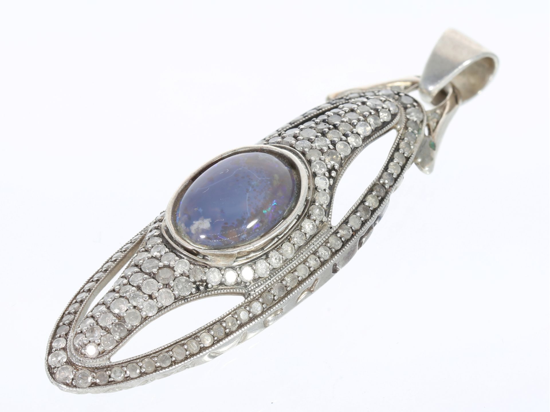 Anhänger: sehr schöner antiker Sterlingsilber-Anhänger mit Opal und reichem Brillantbesatz - Image 3 of 3