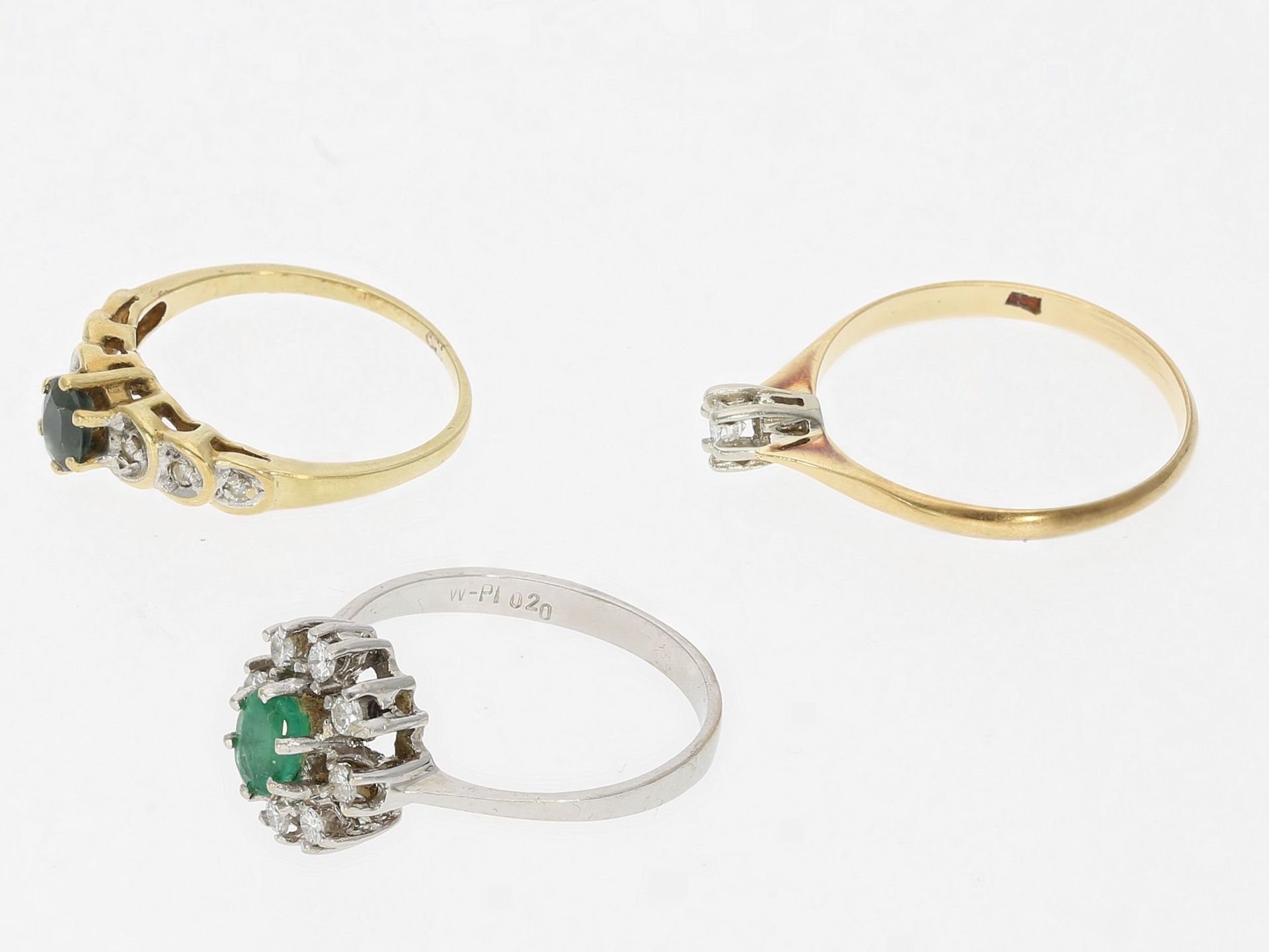 Ring: 3 dekorative vintage Ringe mit Smaragd, Saphir und Brillanten, 14K Gold - Image 2 of 2