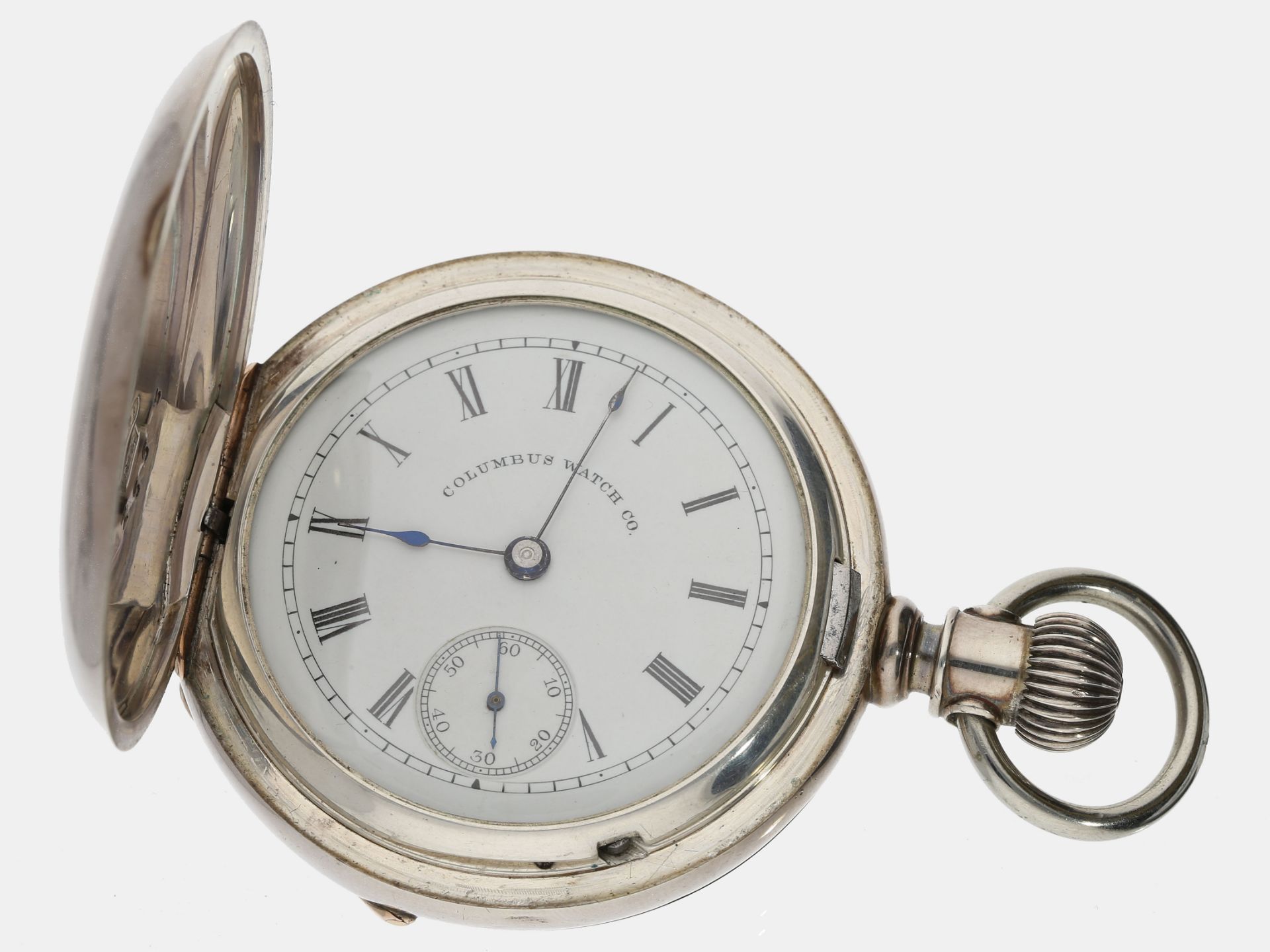 Taschenuhr: imposante, seltene amerikanische Savonnette mit Coin-Silver-Case, Columbus Watch Co. No.