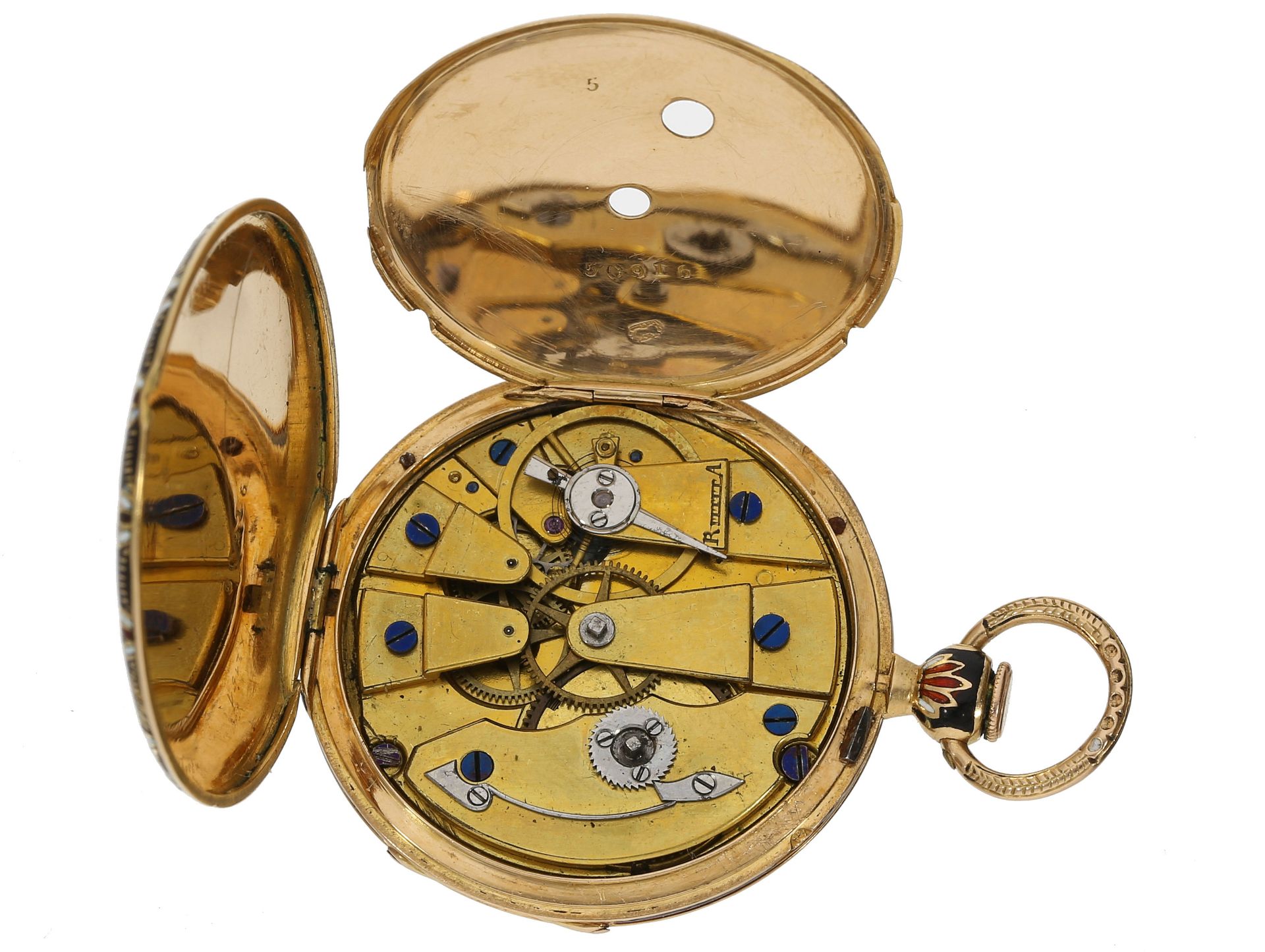 Taschenuhr: seltene, feine Gold/Emaille-Lepine, J.F.Bautte & Cie, No. 5091, Genf ca.1820 - Image 4 of 4