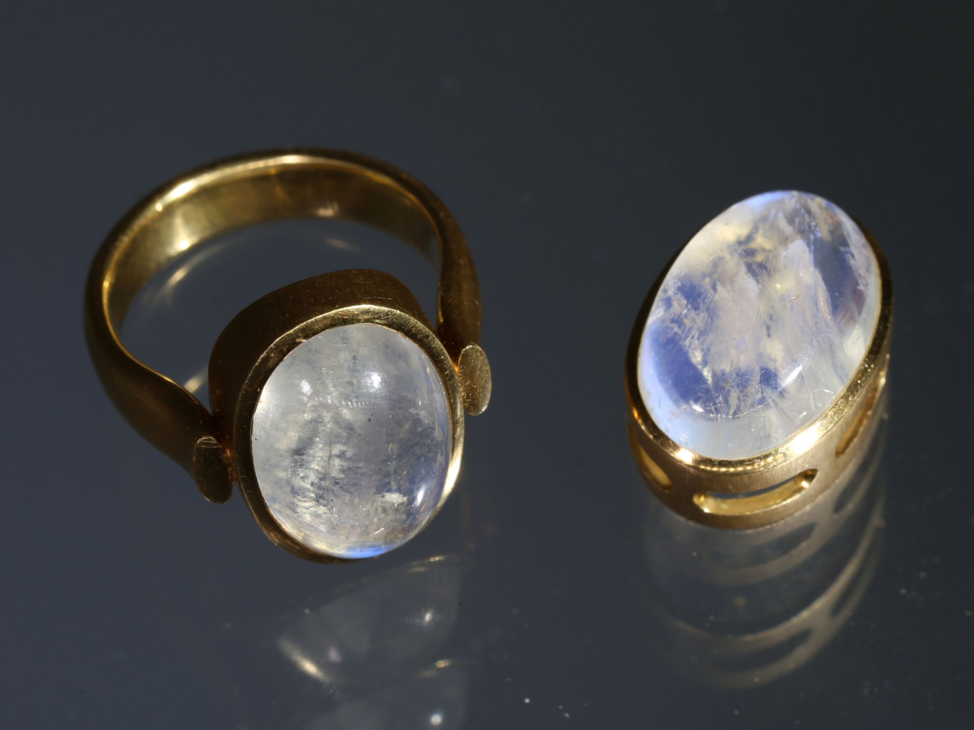 Ring/Anhänger: handgearbeitetes Schmuck-Set mit Mondstein, 18K Gold - Image 4 of 4