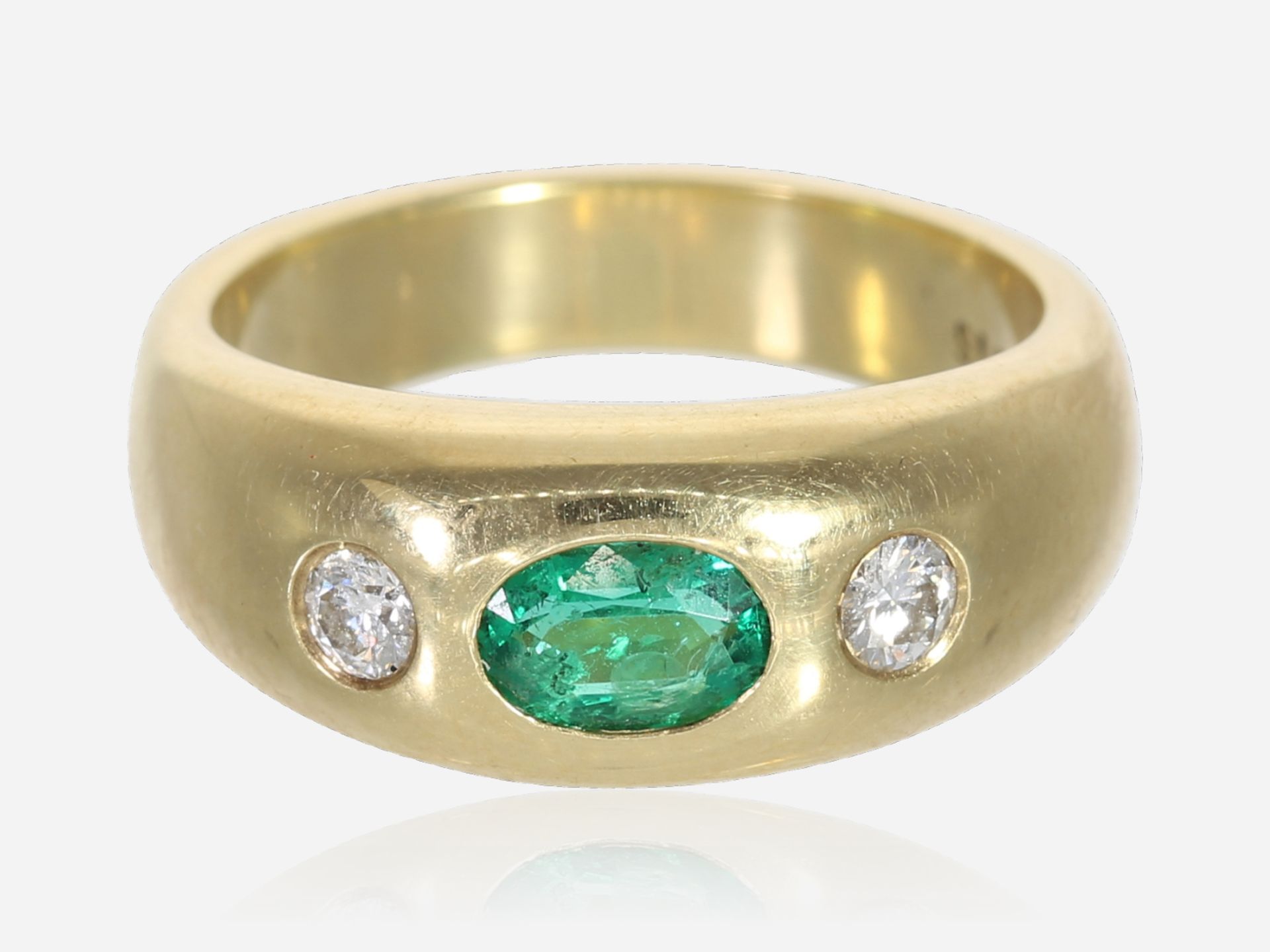 Ring: ehemals teurer, massiver vintage Bandring mit Smaragd- sowie Brillantbesatz, 14K Gold - Image 2 of 3