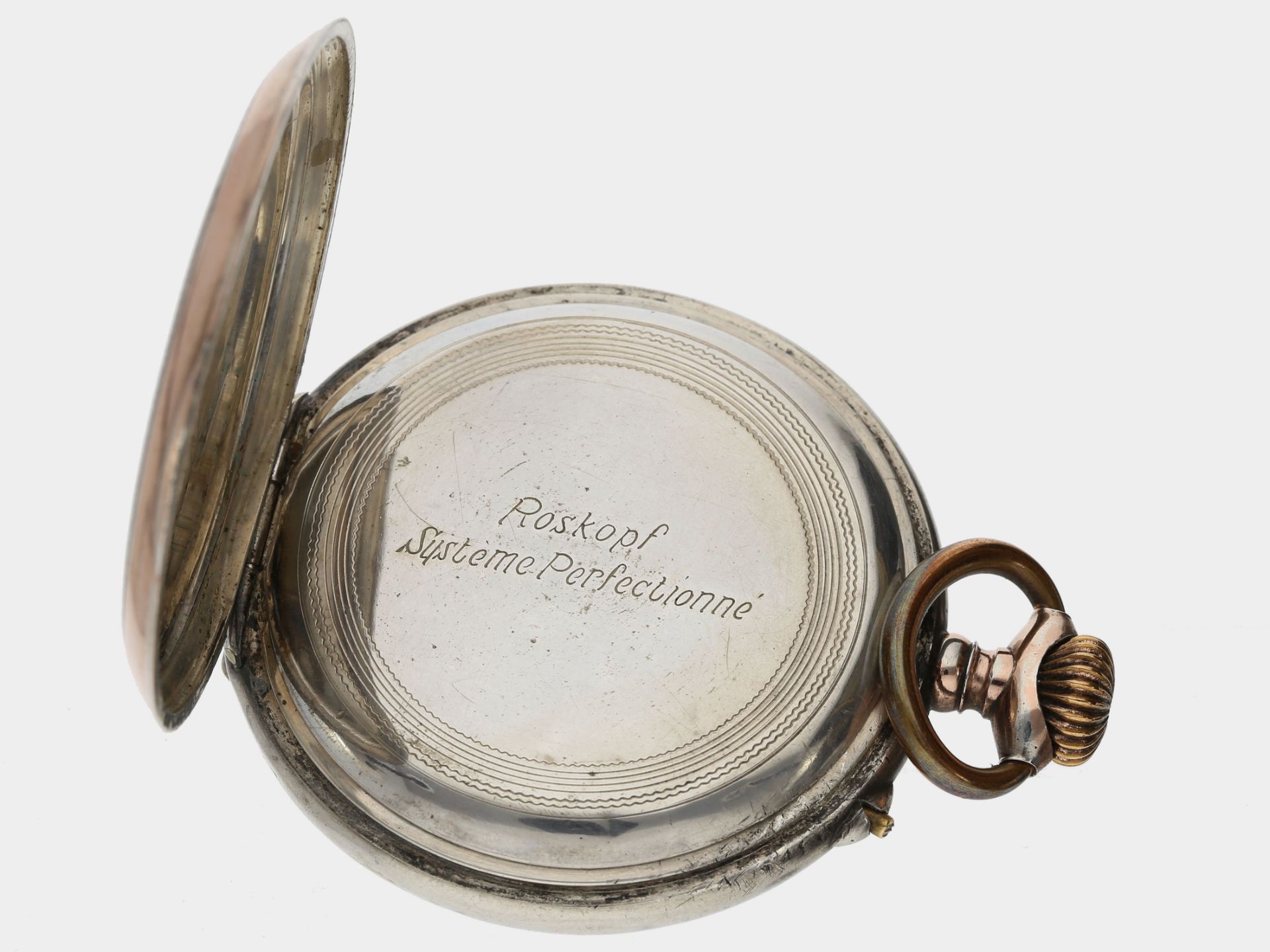 Taschenuhr: komplizierte astronomische Taschenuhr mit Vollkalender und Mondphase, Roskopf ca. 1900 - Image 3 of 4