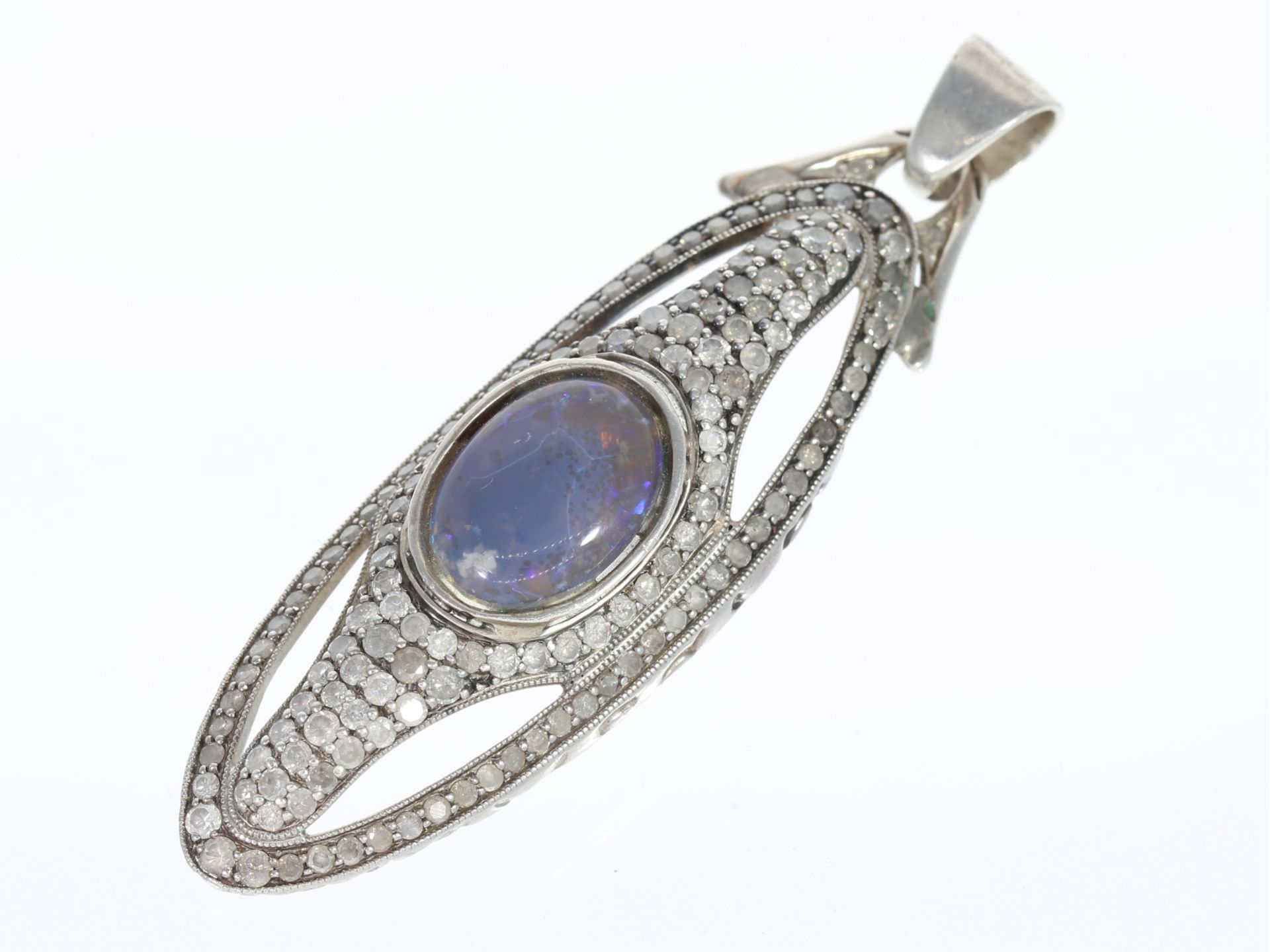 Anhänger: sehr schöner antiker Sterlingsilber-Anhänger mit Opal und reichem Brillantbesatz - Image 2 of 3