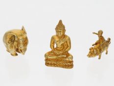 Figuren: Miniaturen aus vergoldetem Silber, vintage Messe-Exponate einer Goldschmiede