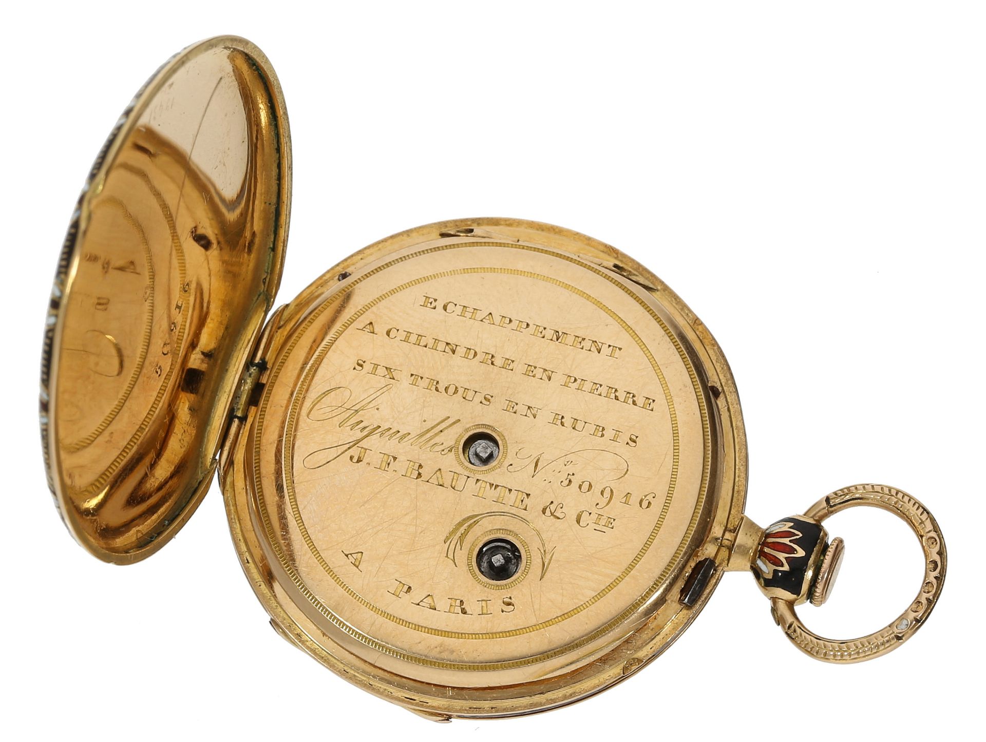 Taschenuhr: seltene, feine Gold/Emaille-Lepine, J.F.Bautte & Cie, No. 5091, Genf ca.1820 - Image 3 of 4