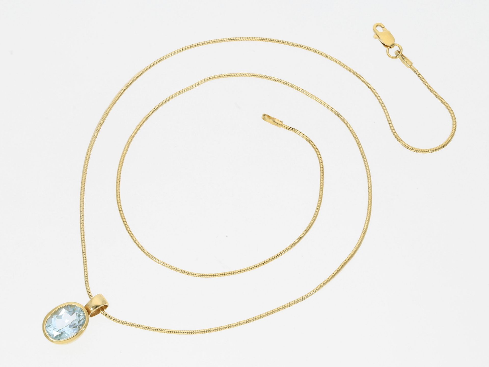 Kette/Collier: Schlangenkette mit kleinem Topasanhänger, 14K Gold