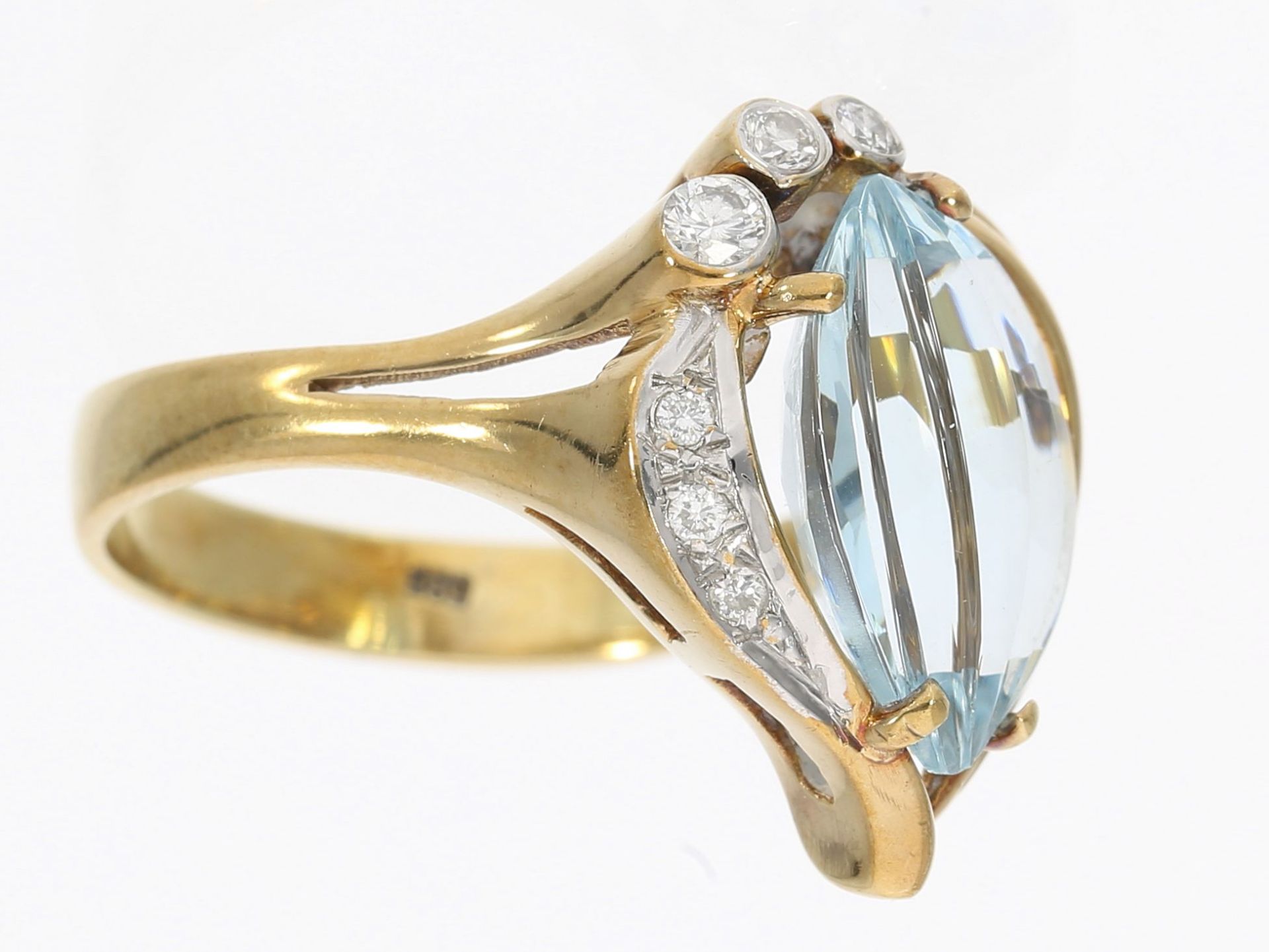 Ring: dekorativer vintage Goldring mit Farbstein und Brillanten, 14K Gold - Image 2 of 2