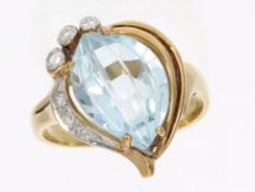 Ring: dekorativer vintage Goldring mit Farbstein und Brillanten, 14K Gold