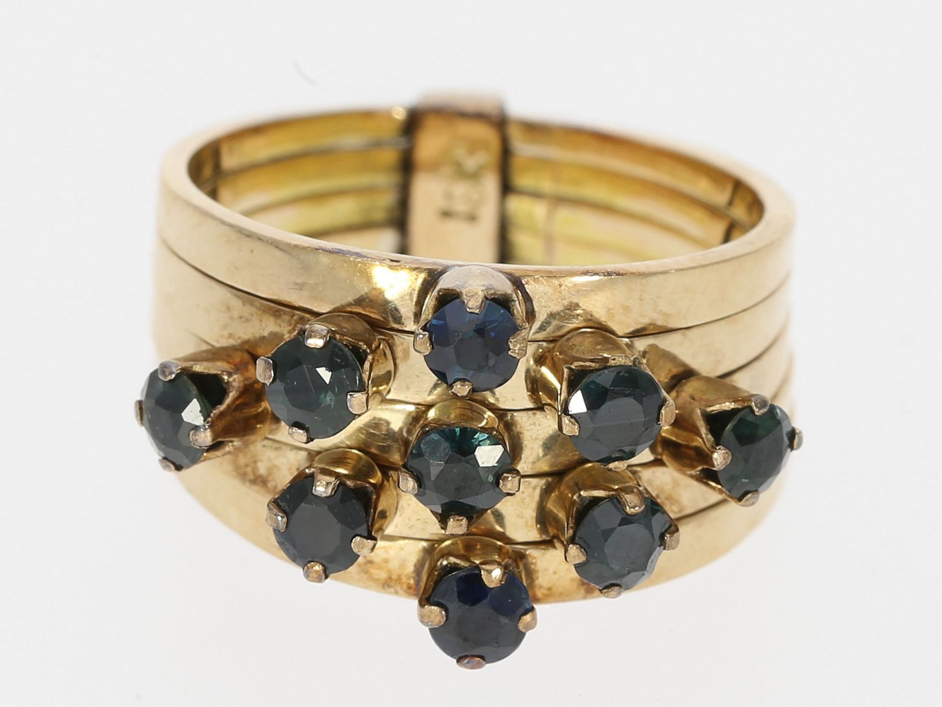 Ring: 5-teiliger vintage Goldring mit Saphiren, 14K Gold