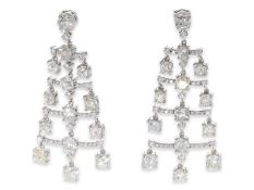 Earrings: like new filigree earrings with diamonds, total approx. 2.17ct, 18K white gold
